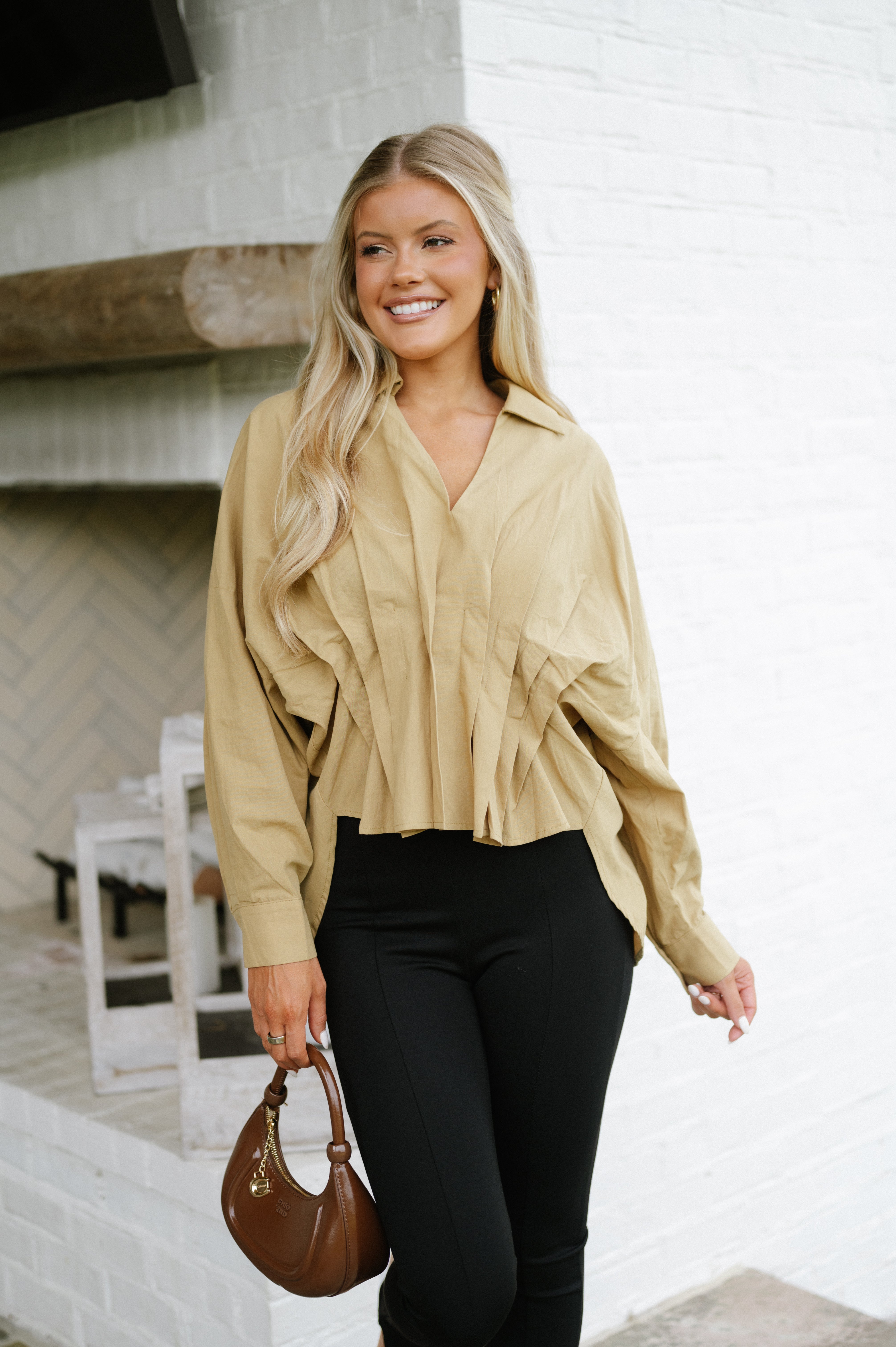 Wilson Pintuck Blouse- Camel