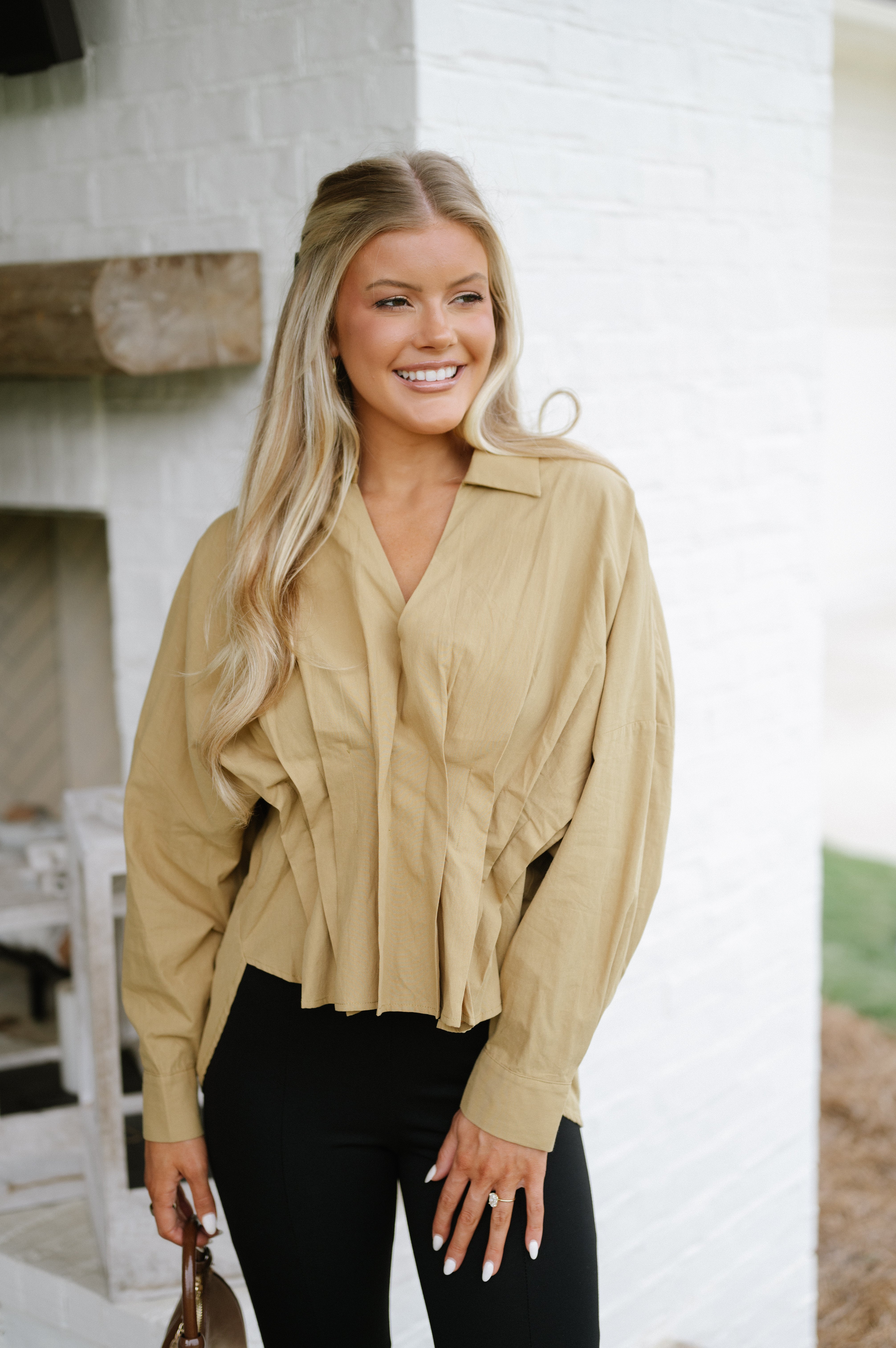 Wilson Pintuck Blouse- Camel