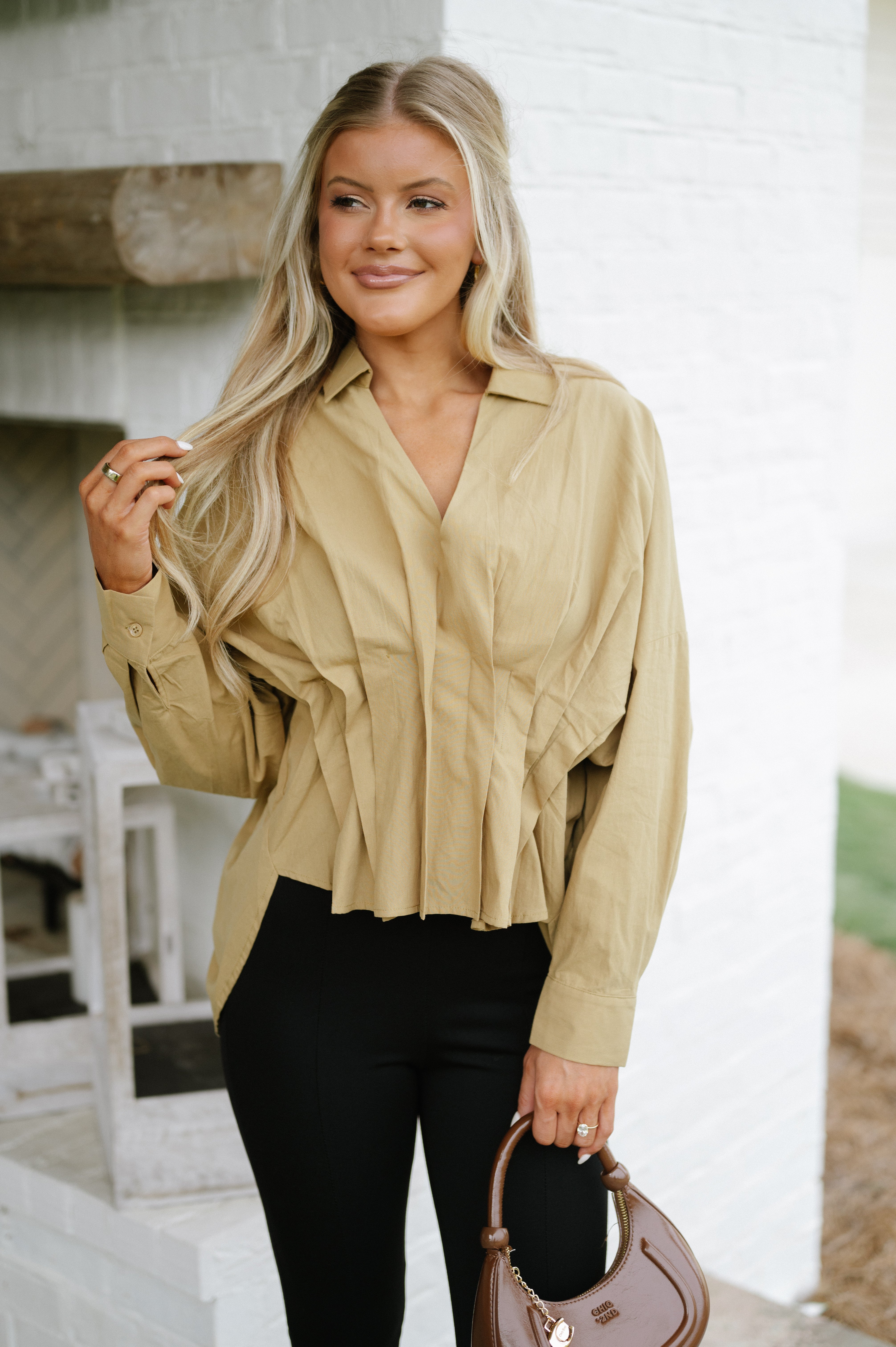 Wilson Pintuck Blouse- Camel