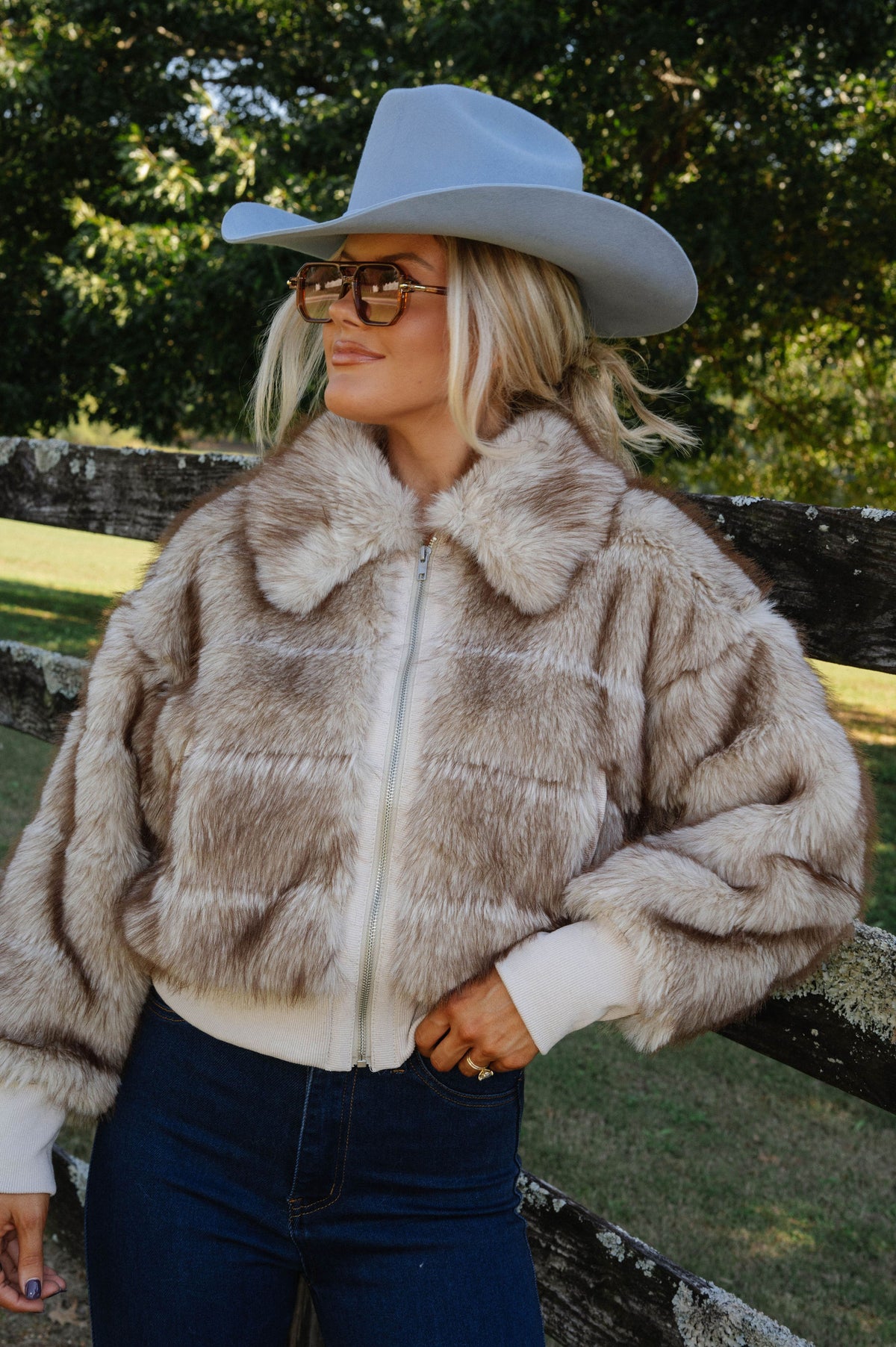 Mia Faux Fur Jacket-Taupe
