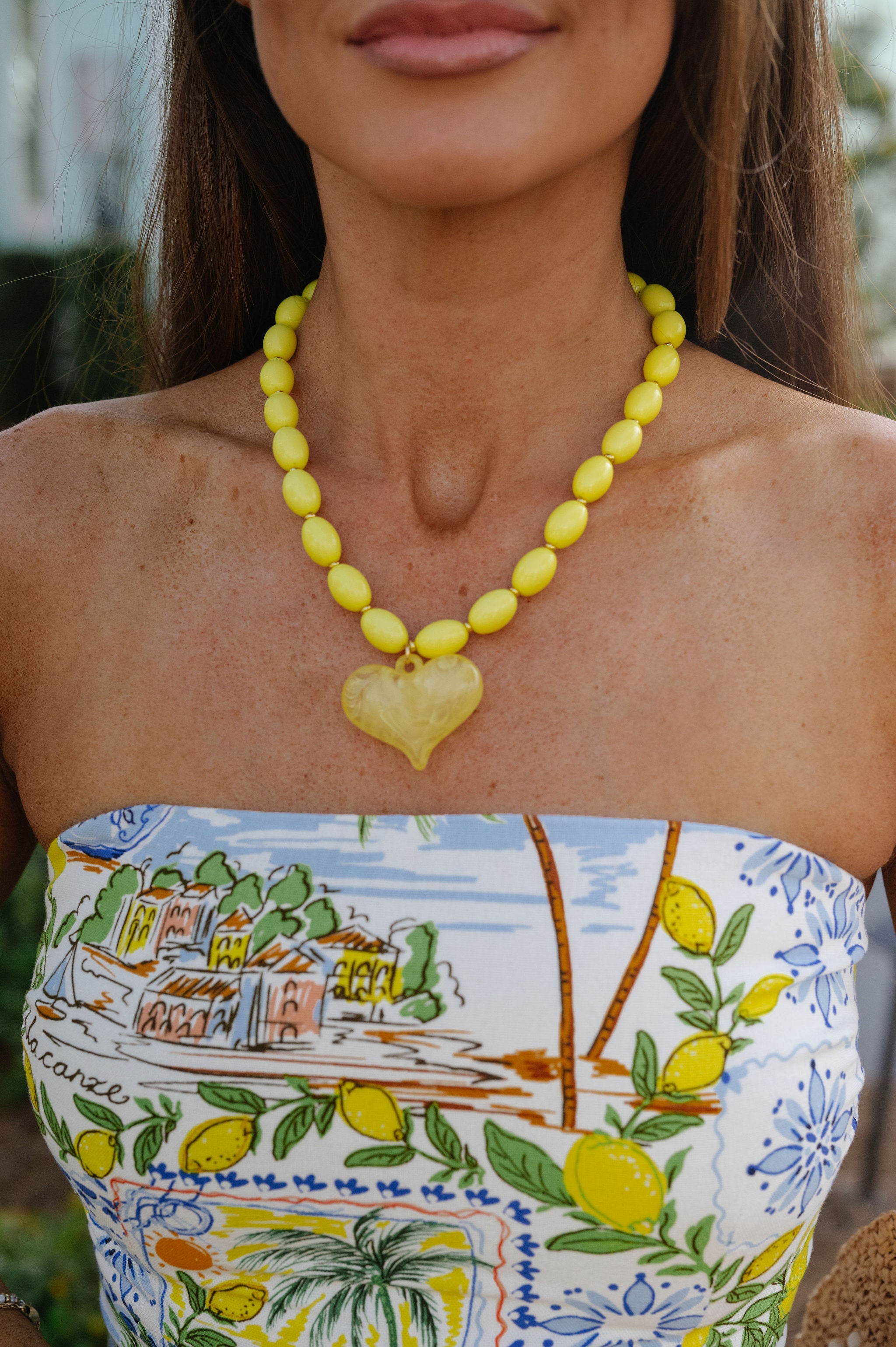 Roxie Beaded Heart Necklace-Yellow