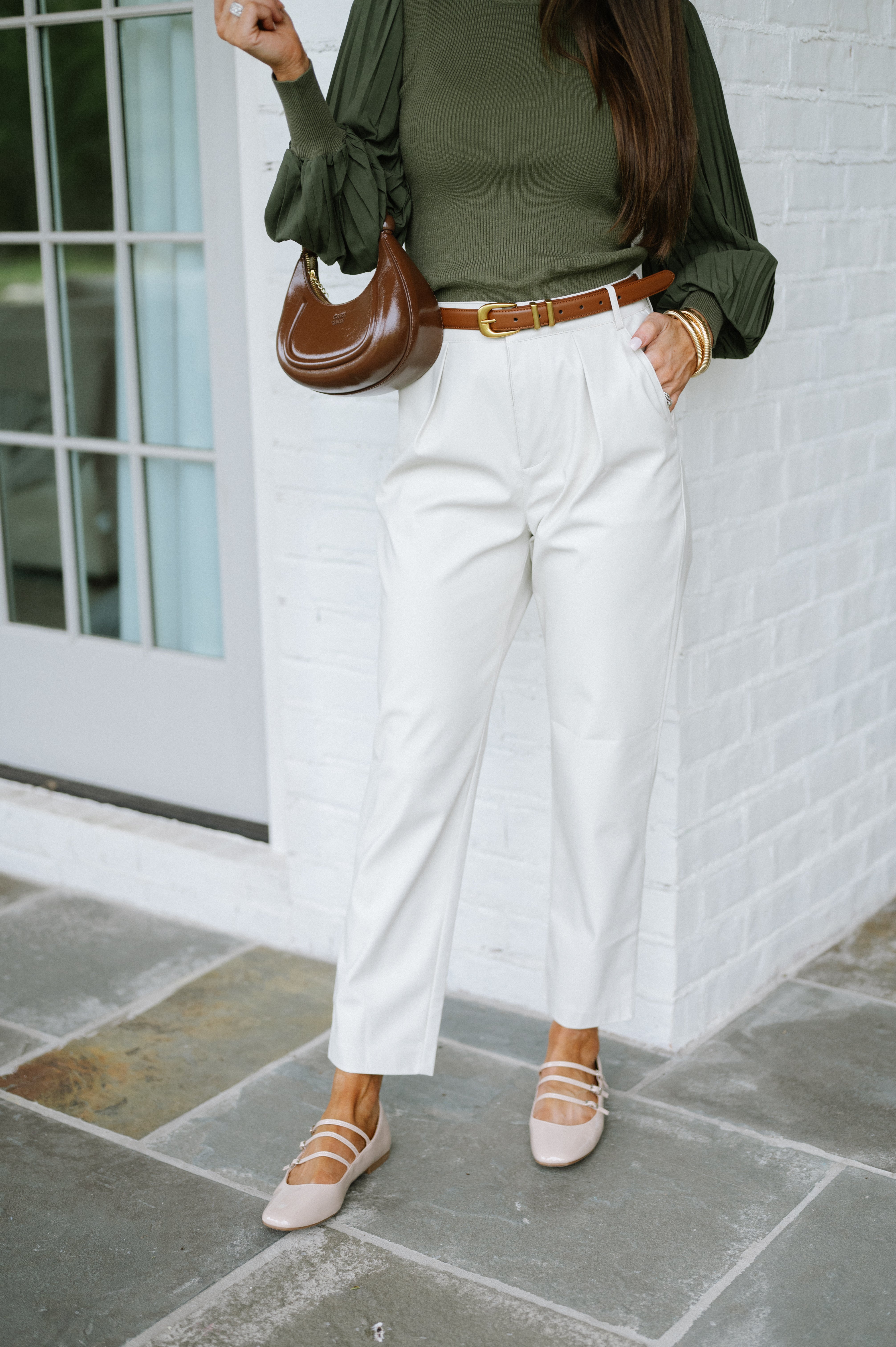 Marquette Faux Leather Pants- Ecru