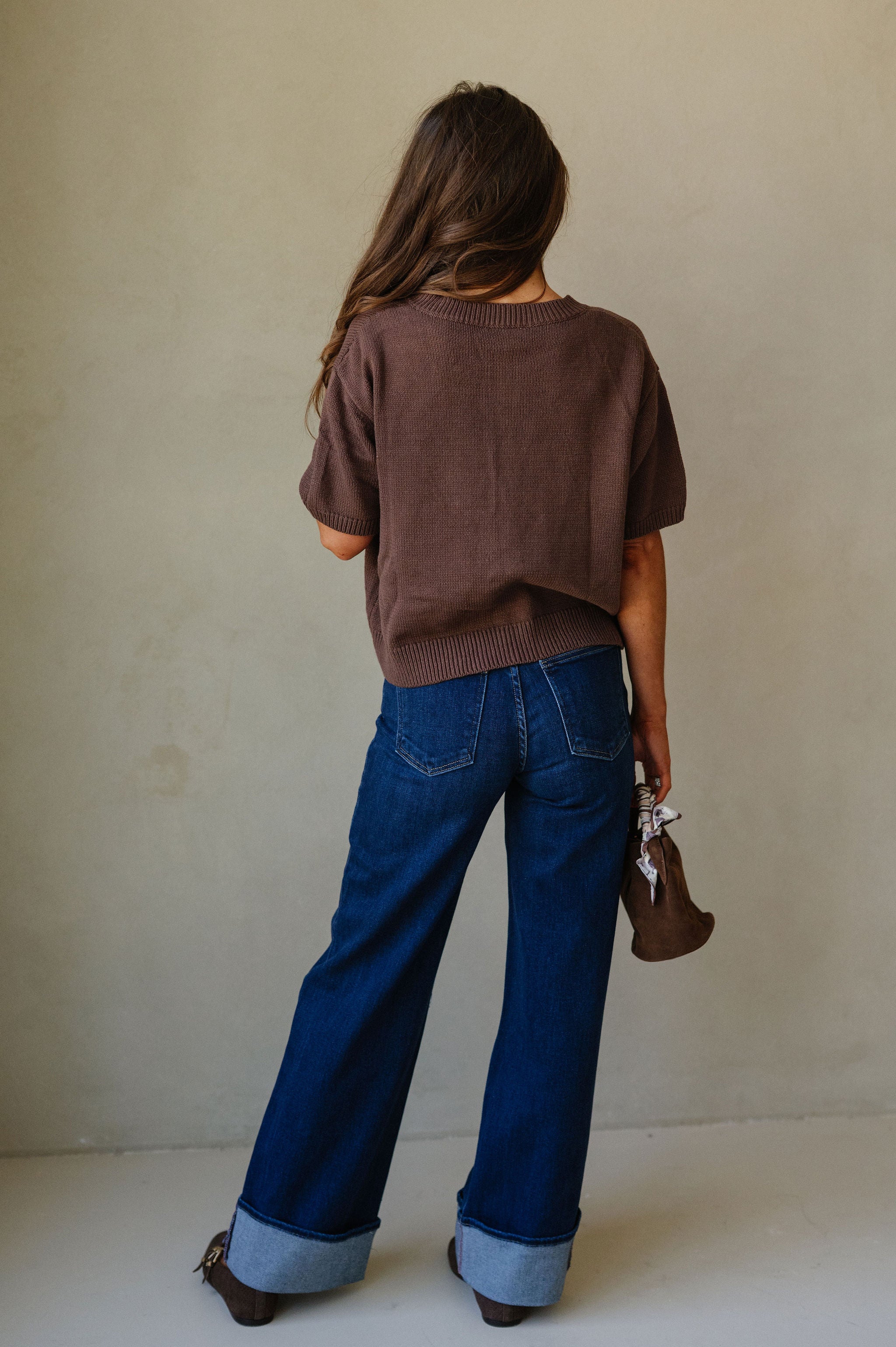 Short Sleeve Sweater Cardigan-Brown