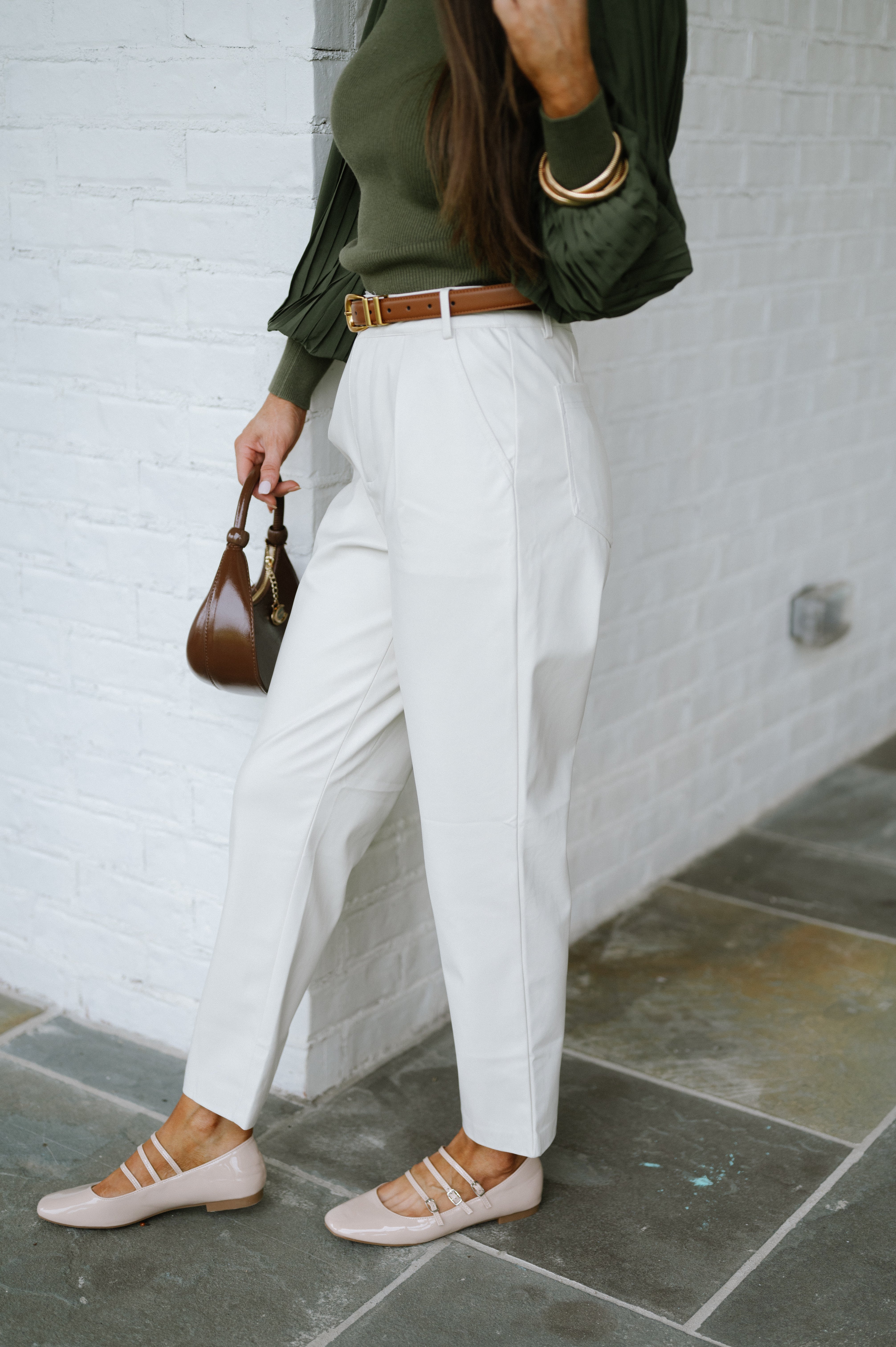 Marquette Faux Leather Pants- Ecru