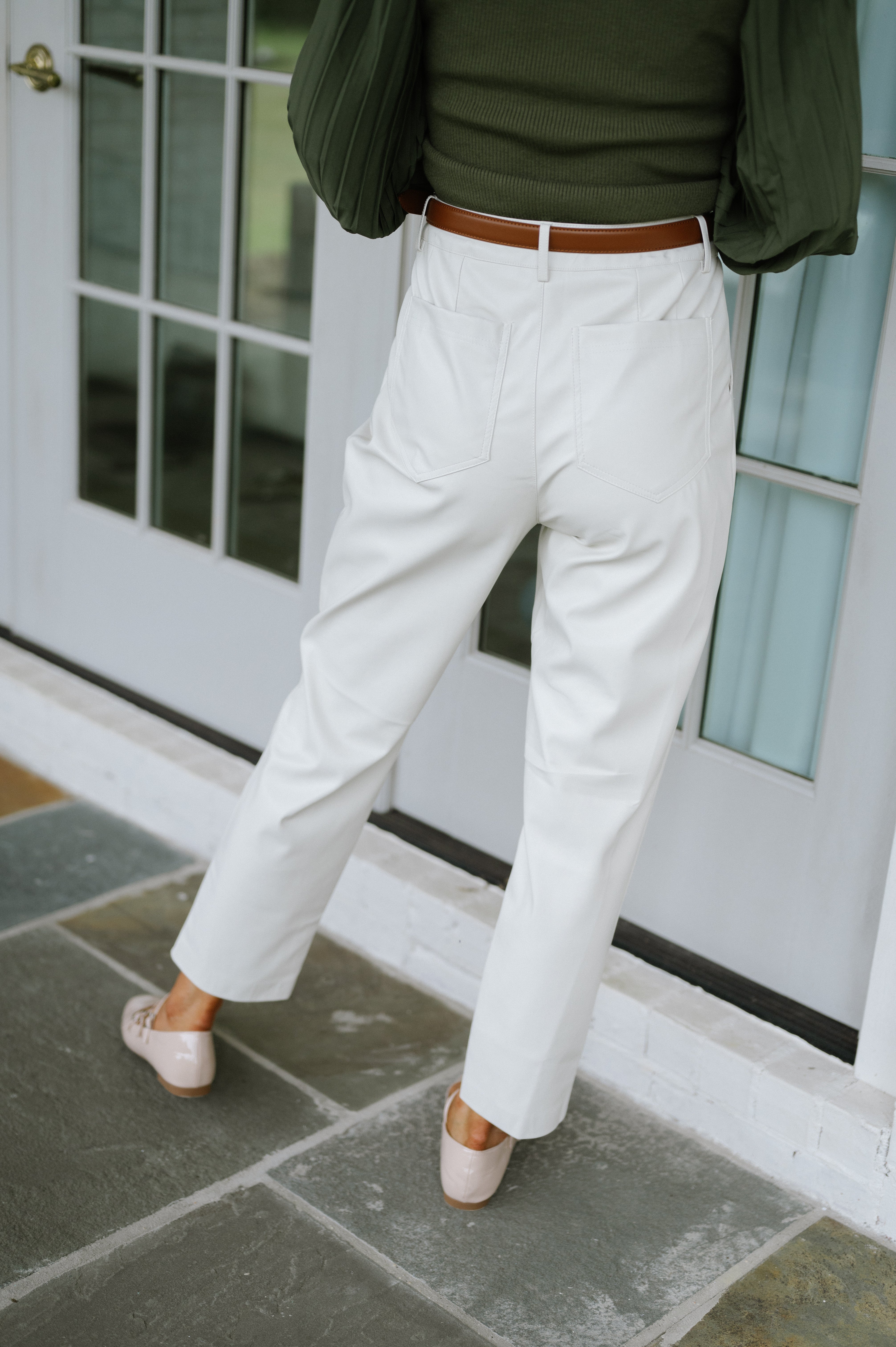 Marquette Faux Leather Pants- Ecru