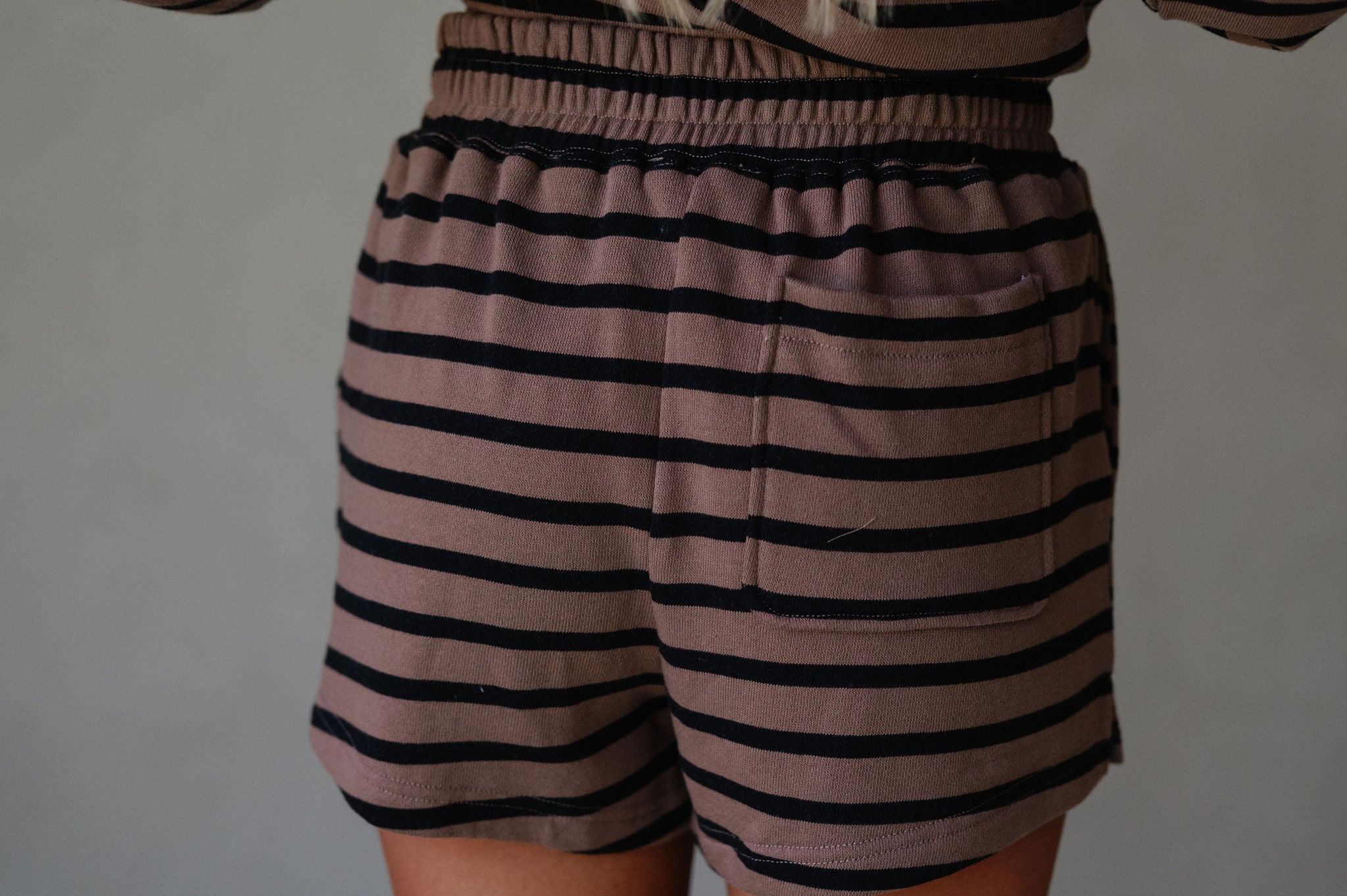 Striped Terry Shorts Set-Brown/Black