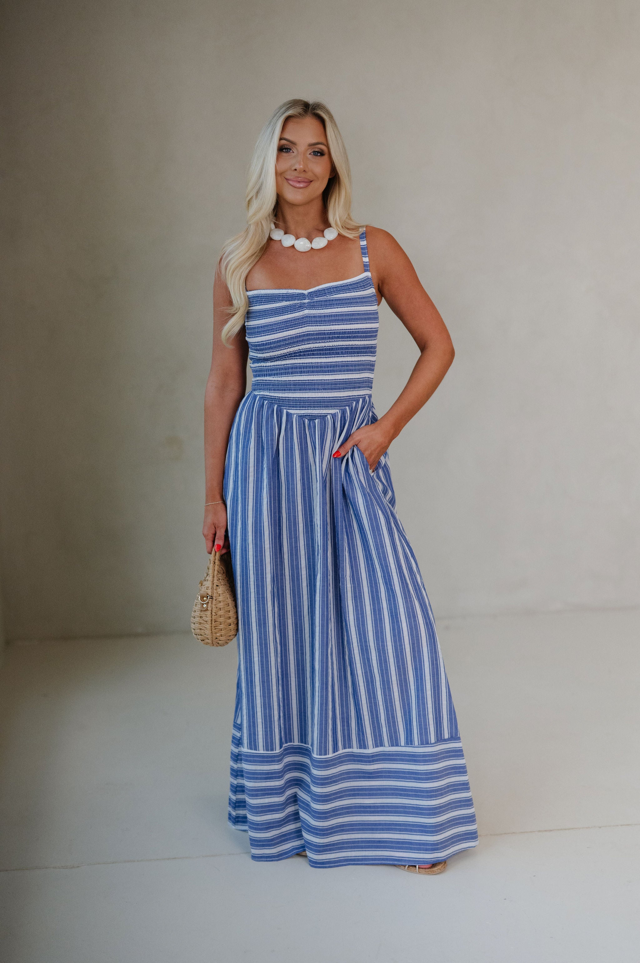 Camila Striped Maxi Dress-Blue/White