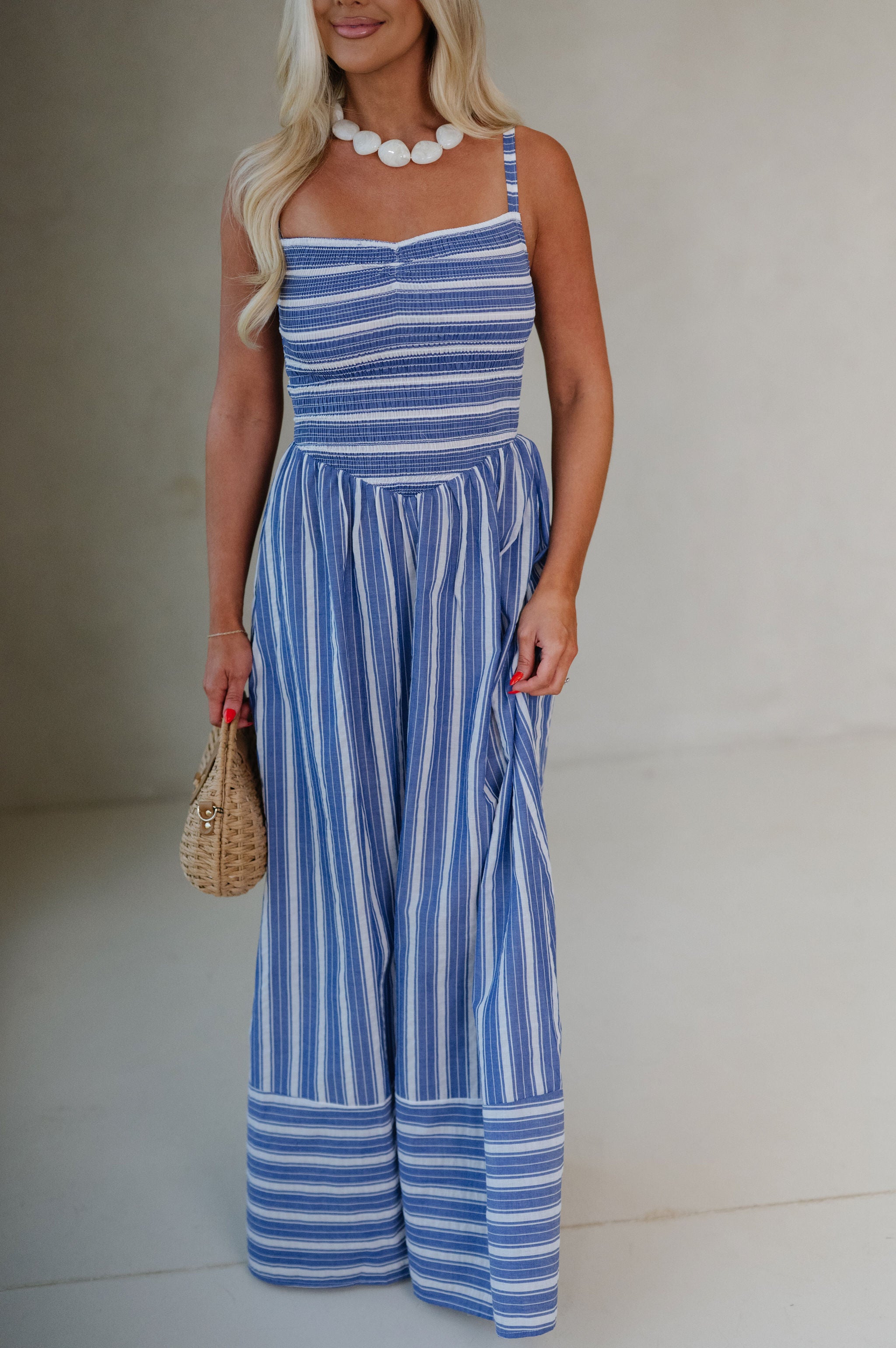 Camila Striped Maxi Dress-Blue/White