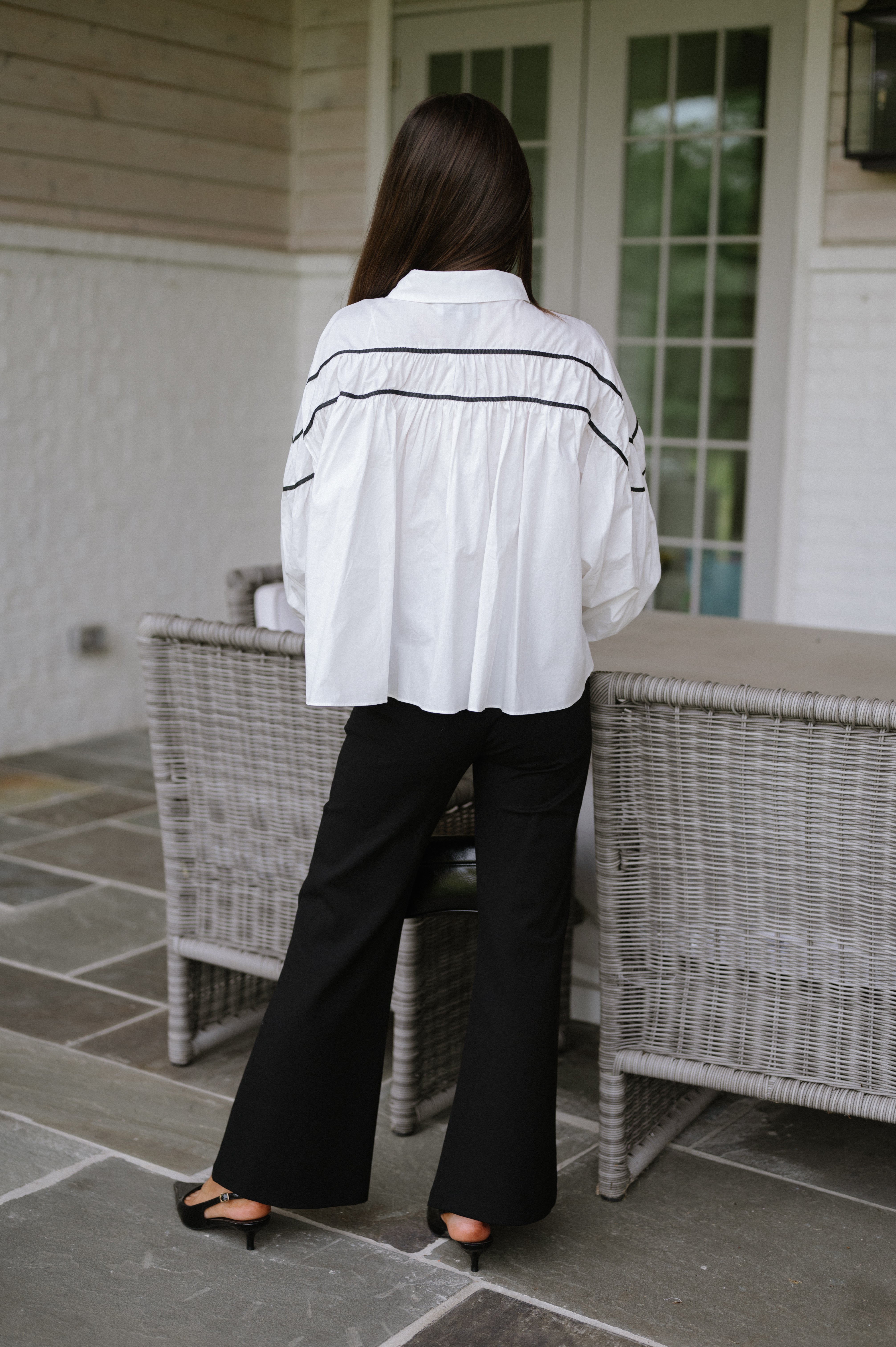 Piped Trim Front Blouse