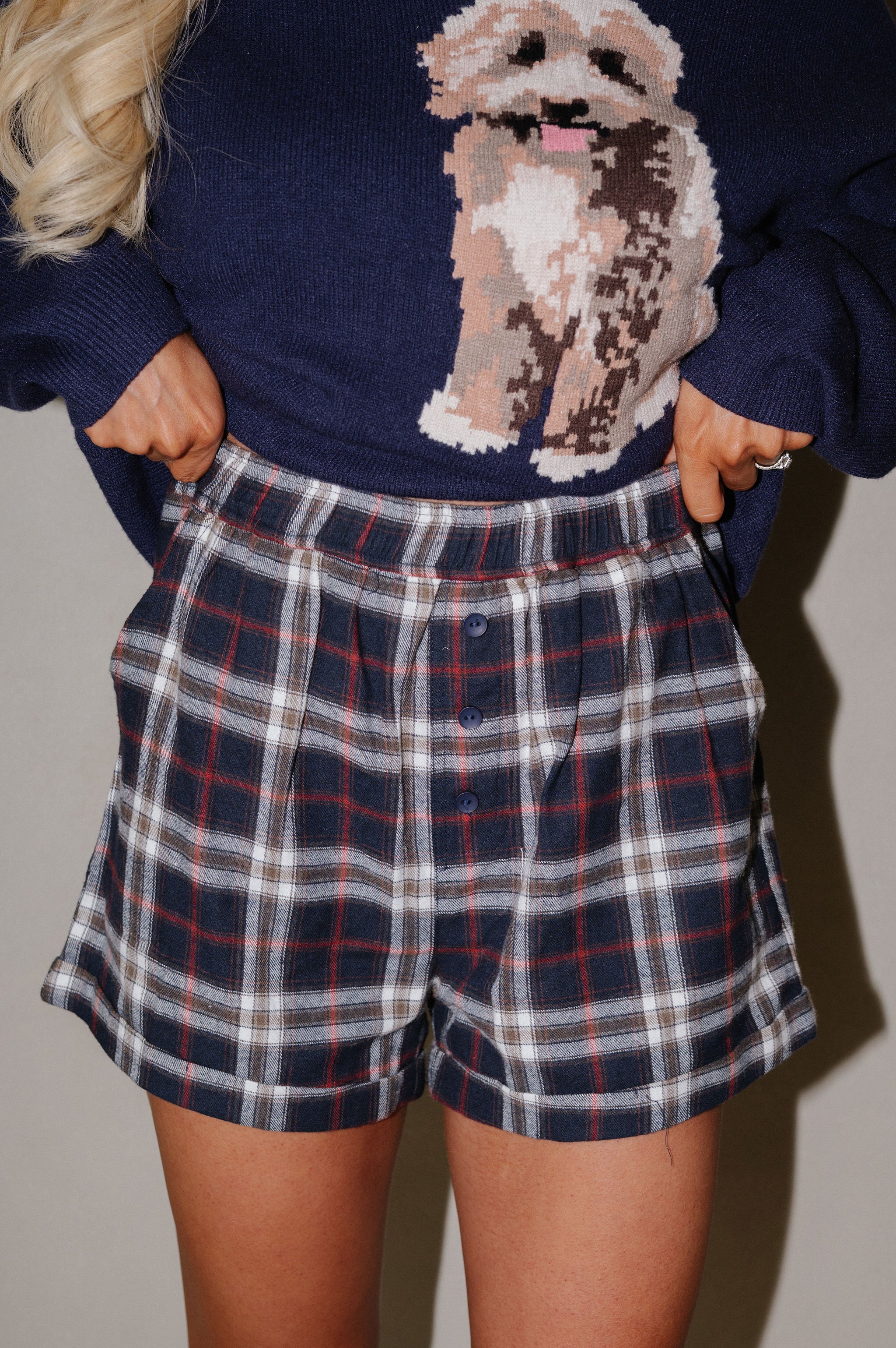 Flannel Plaid Boxer Shorts-Navy/Multi