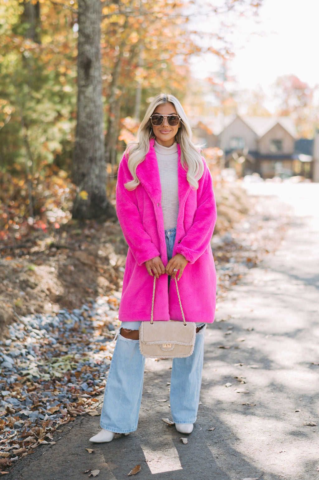 Broadway Faux Fur Coat- Hot Pink