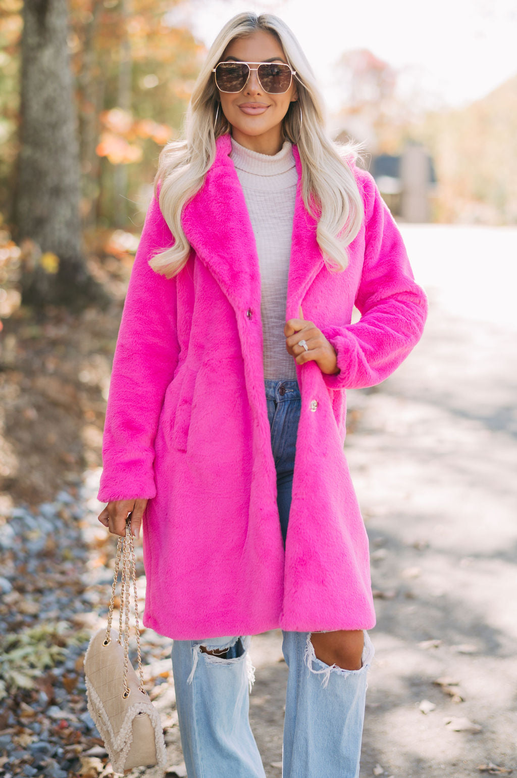 Broadway Faux Fur Coat- Hot Pink