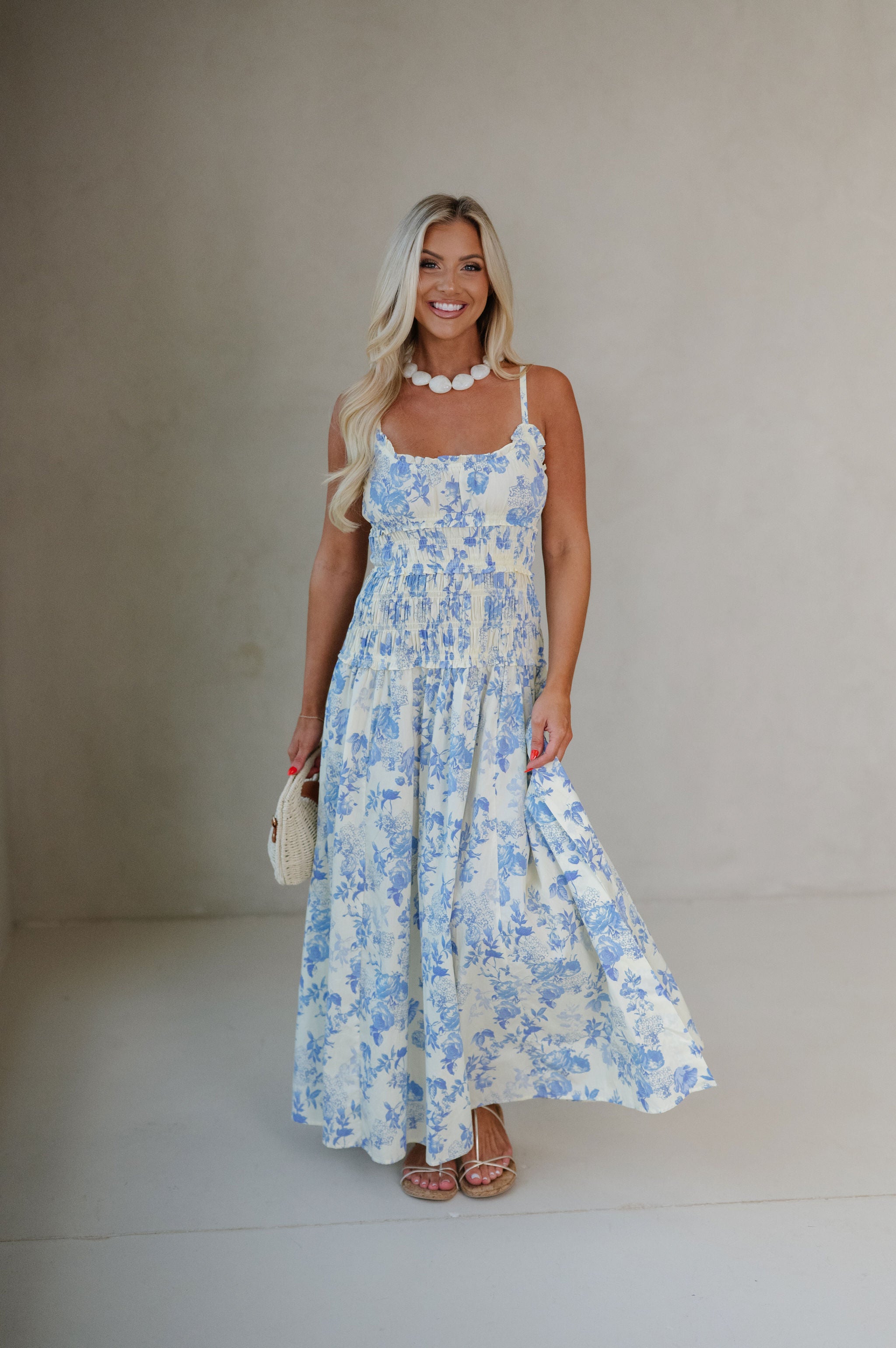 Lyla Dress-Cream/Blue