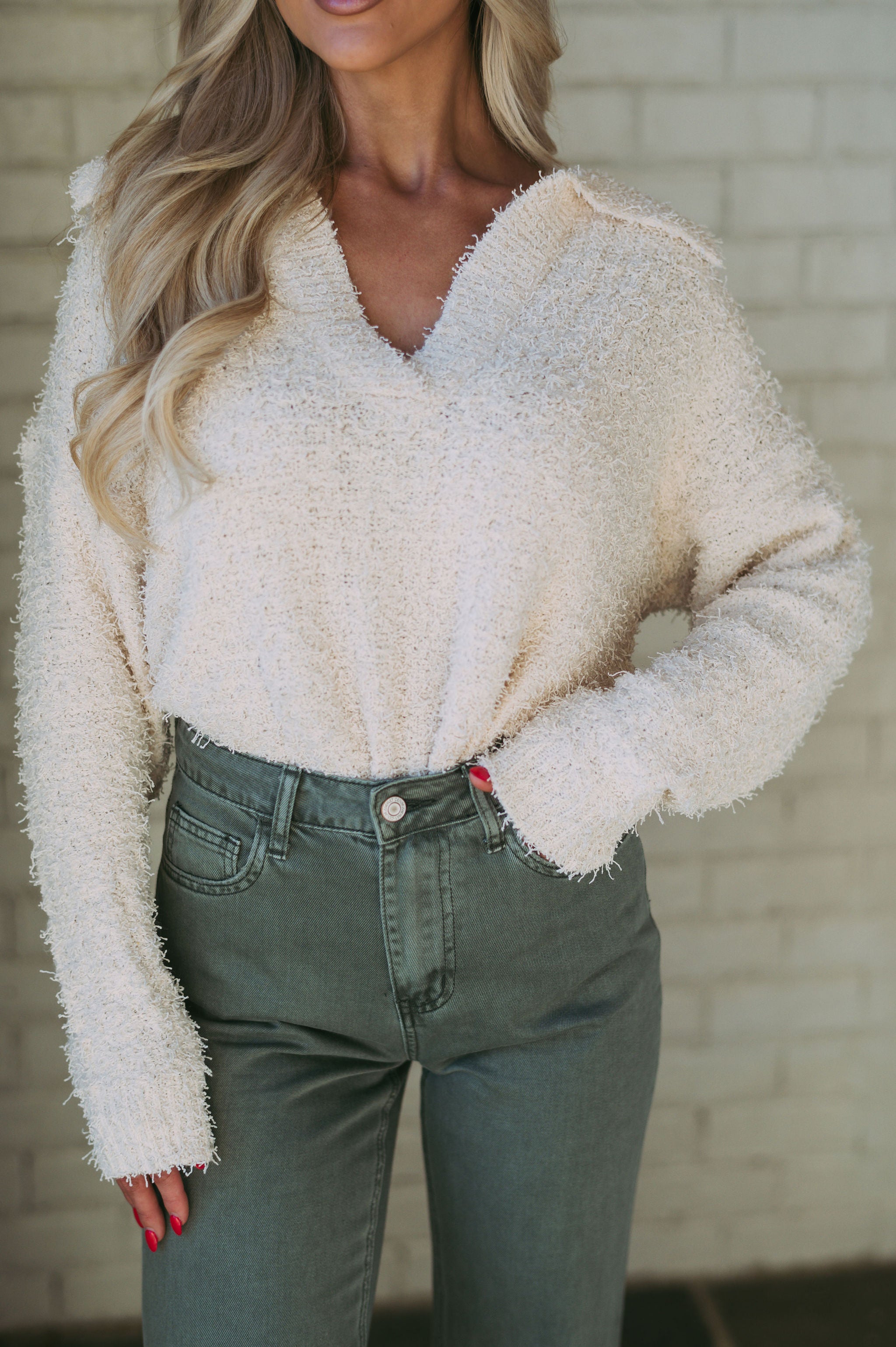 Textured Wide Collared Sweater- Oatmeal