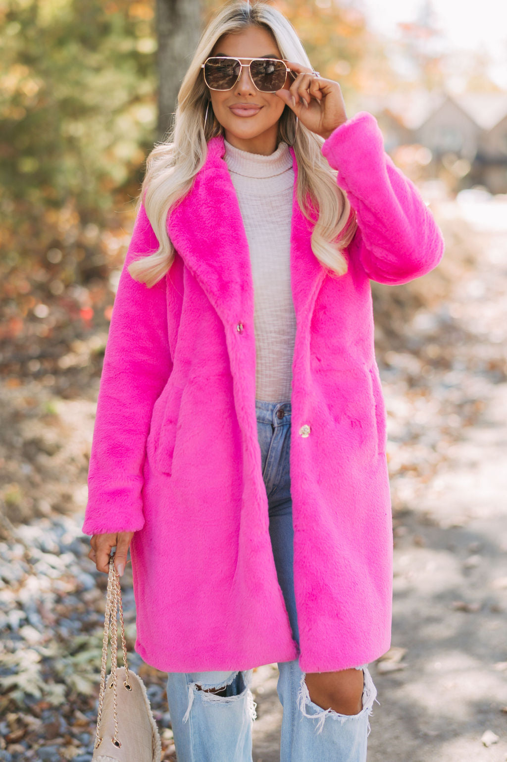 Broadway Faux Fur Coat- Hot Pink