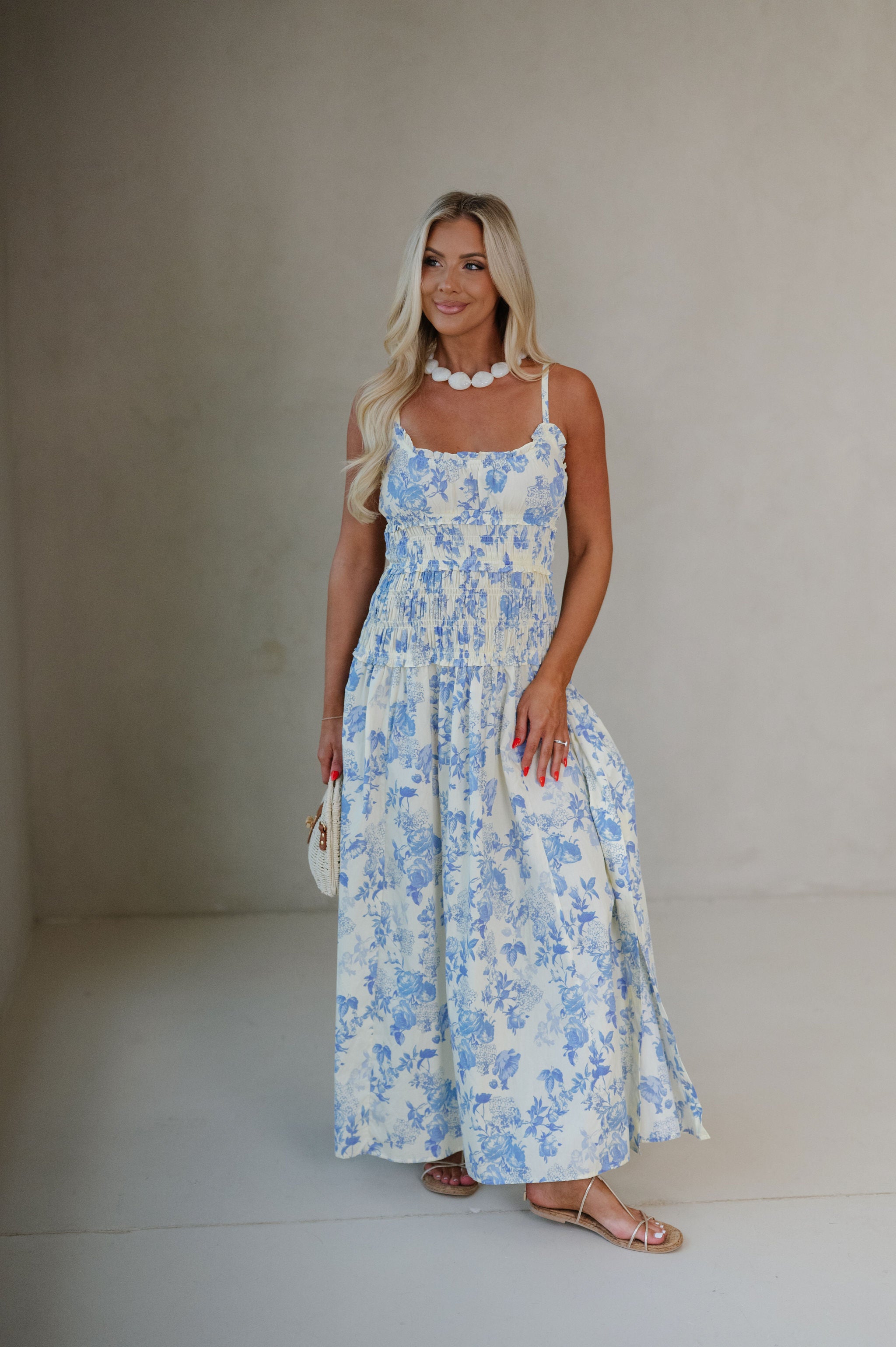 Lyla Dress-Cream/Blue