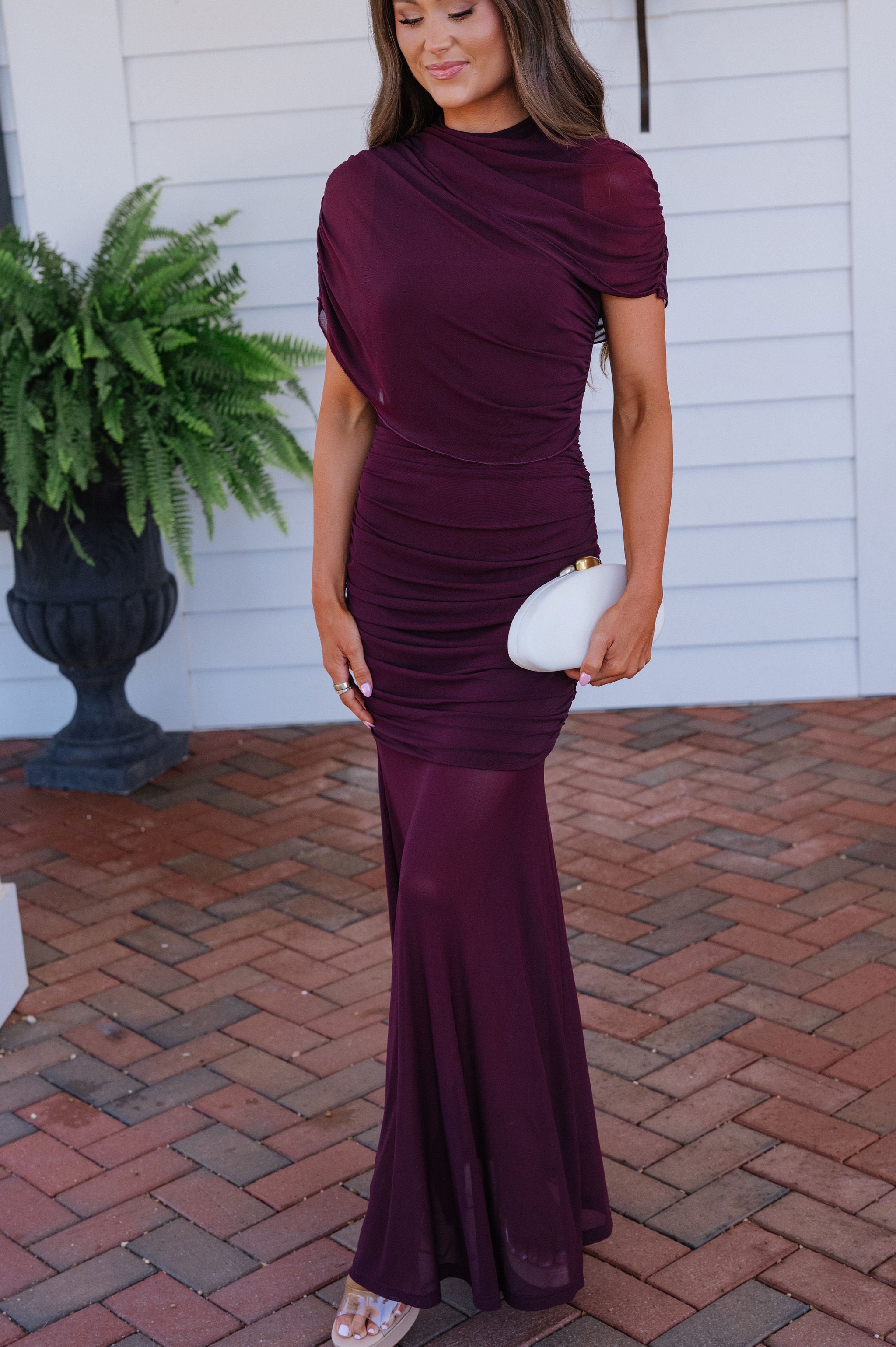 Annie Sheer Overlay Maxi Dress-Maroon