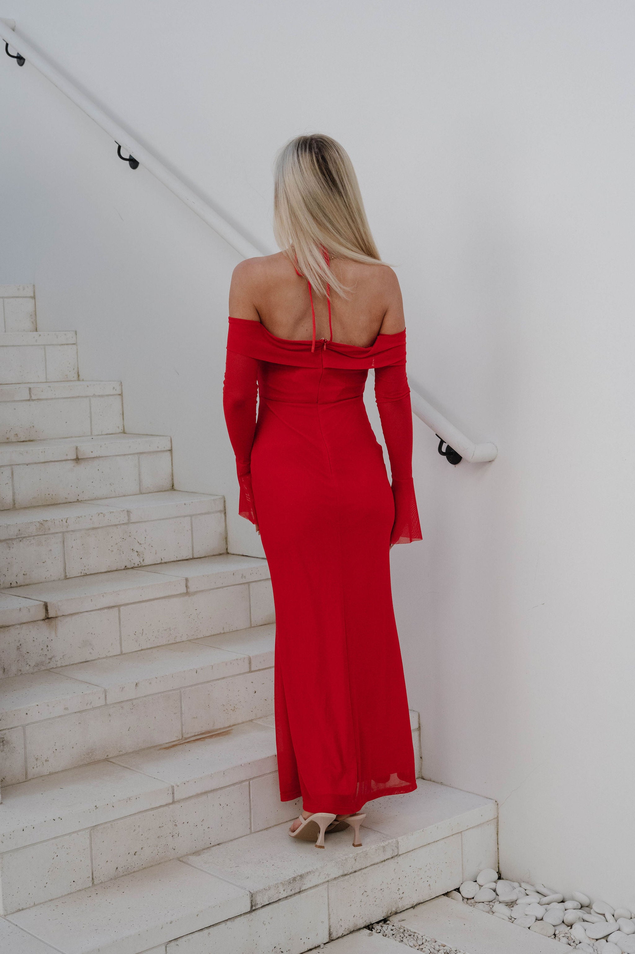 Addyson Mesh Maxi Dress-Red