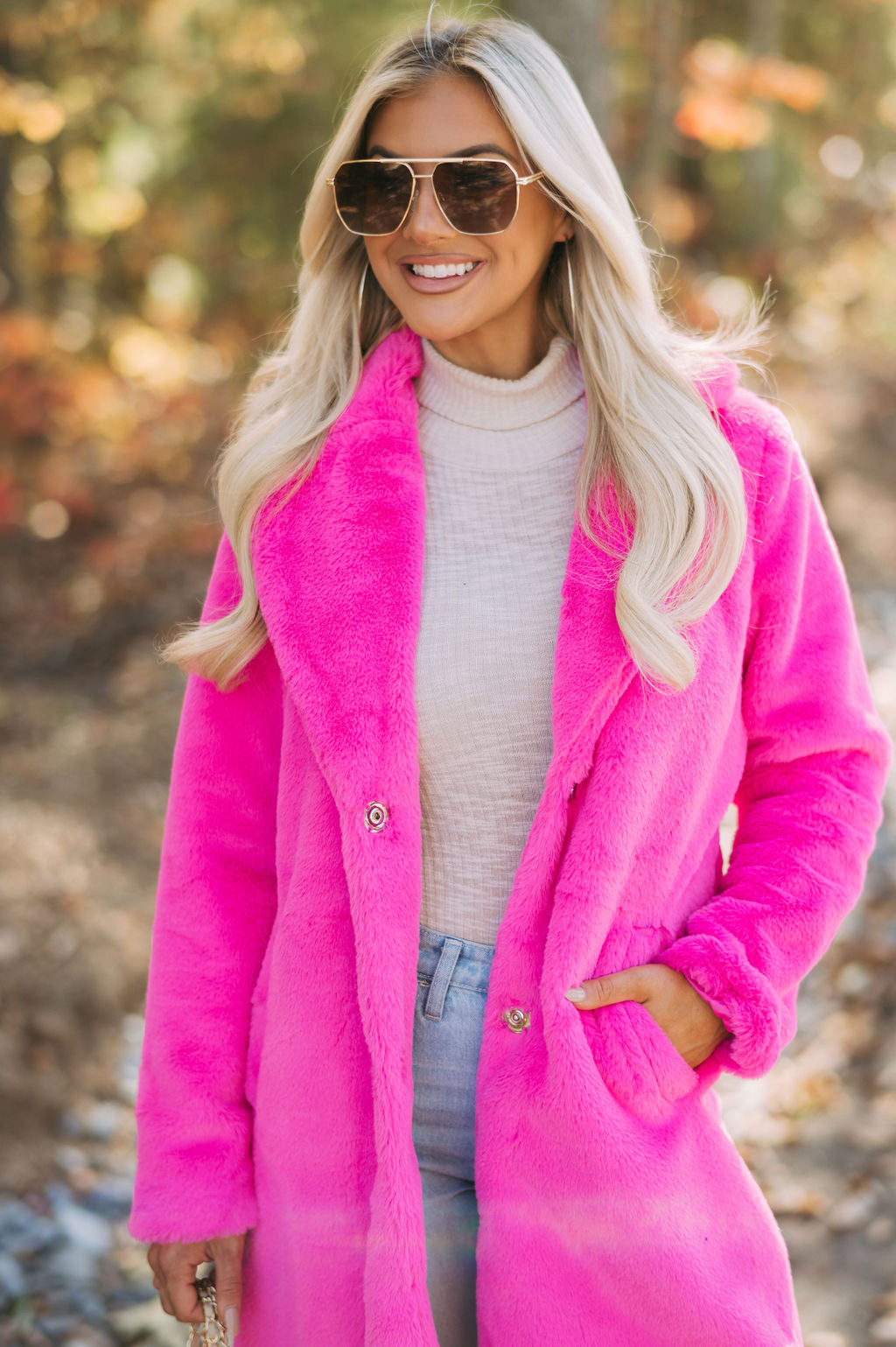 Broadway Faux Fur Coat- Hot Pink