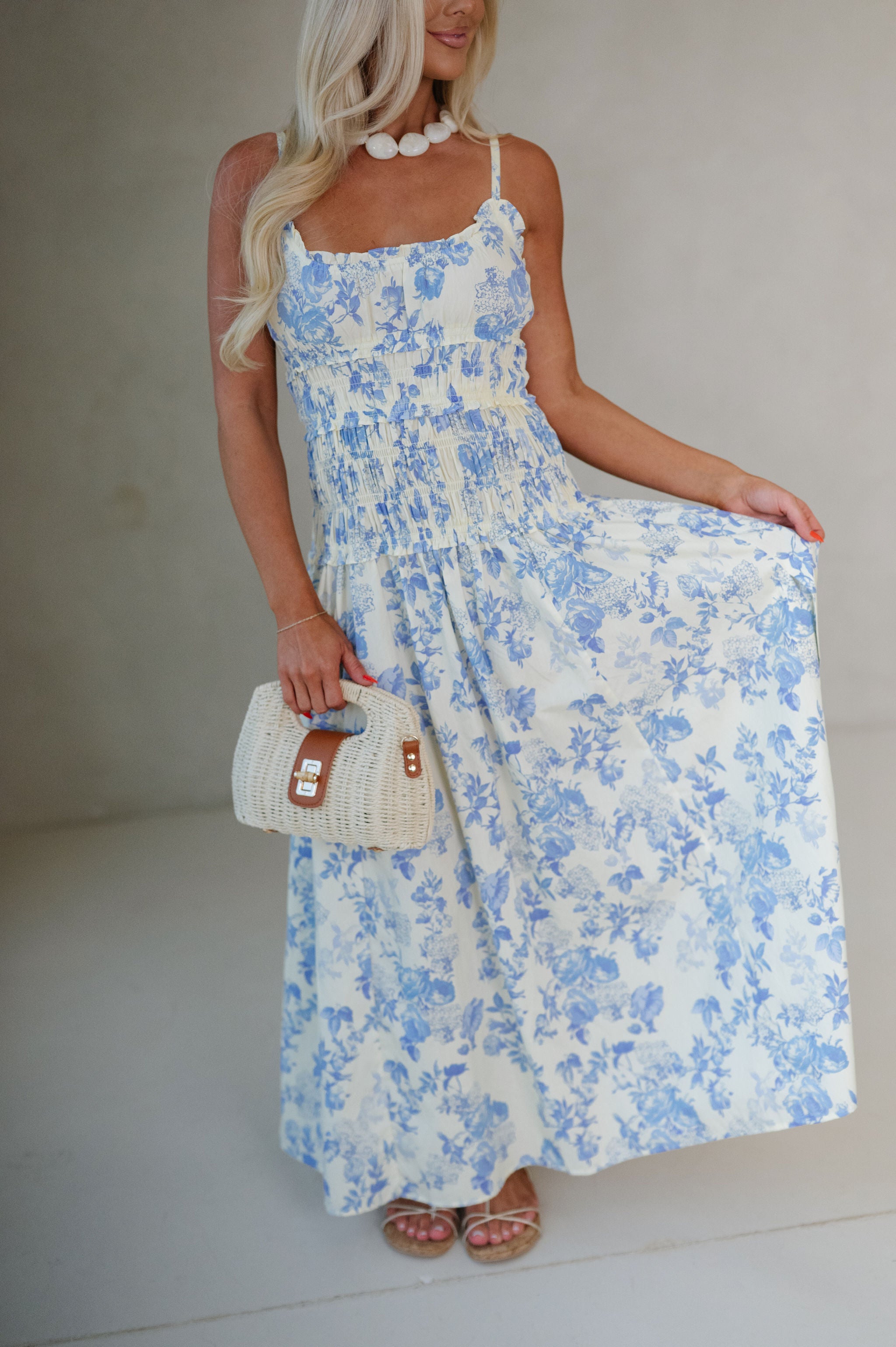 Lyla Dress-Cream/Blue