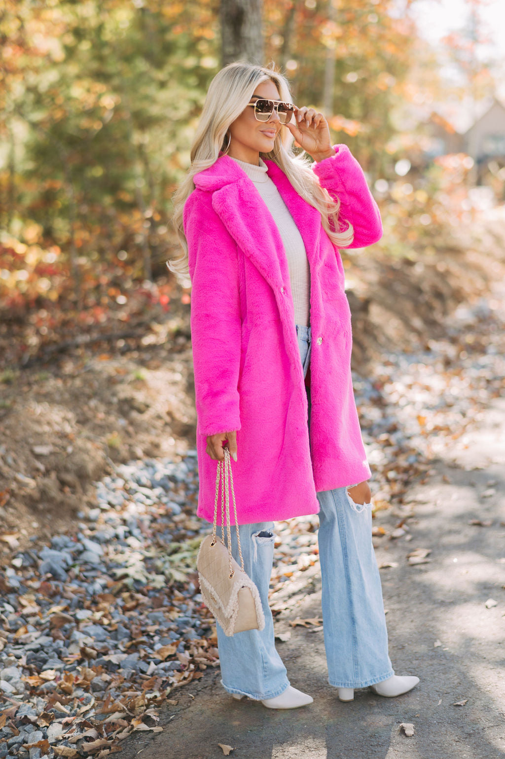 Broadway Faux Fur Coat- Hot Pink