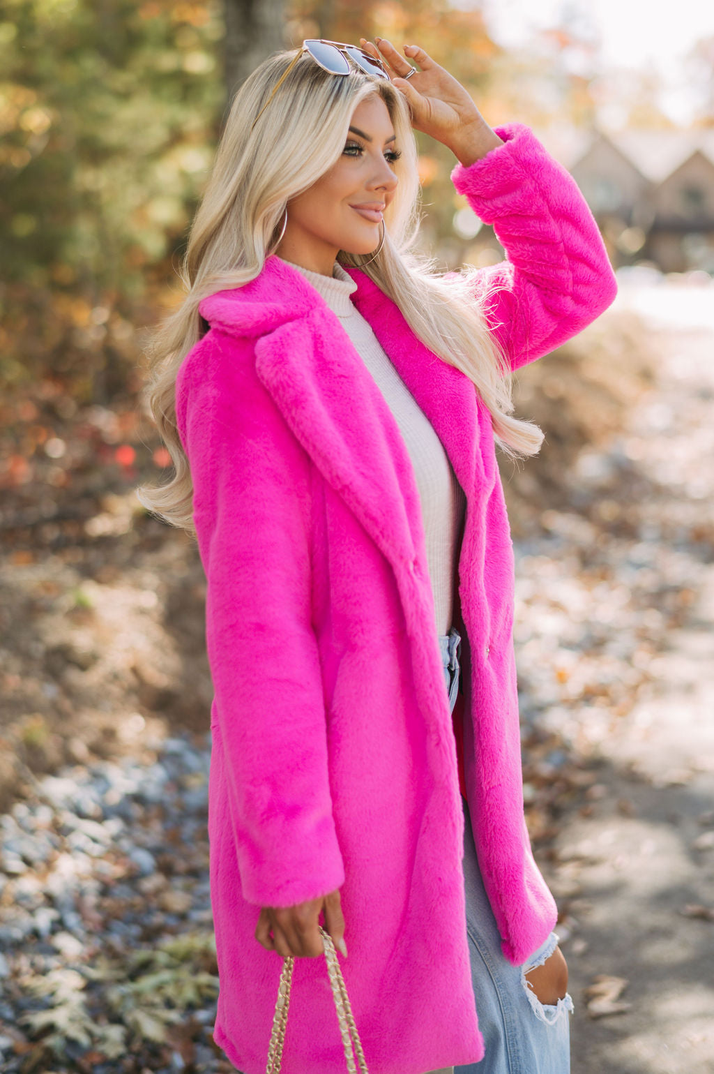 Broadway Faux Fur Coat- Hot Pink