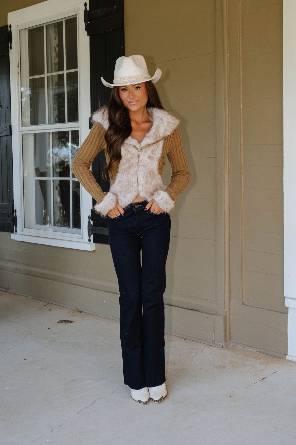 Stephanie Faux Fur Sweater-Taupe