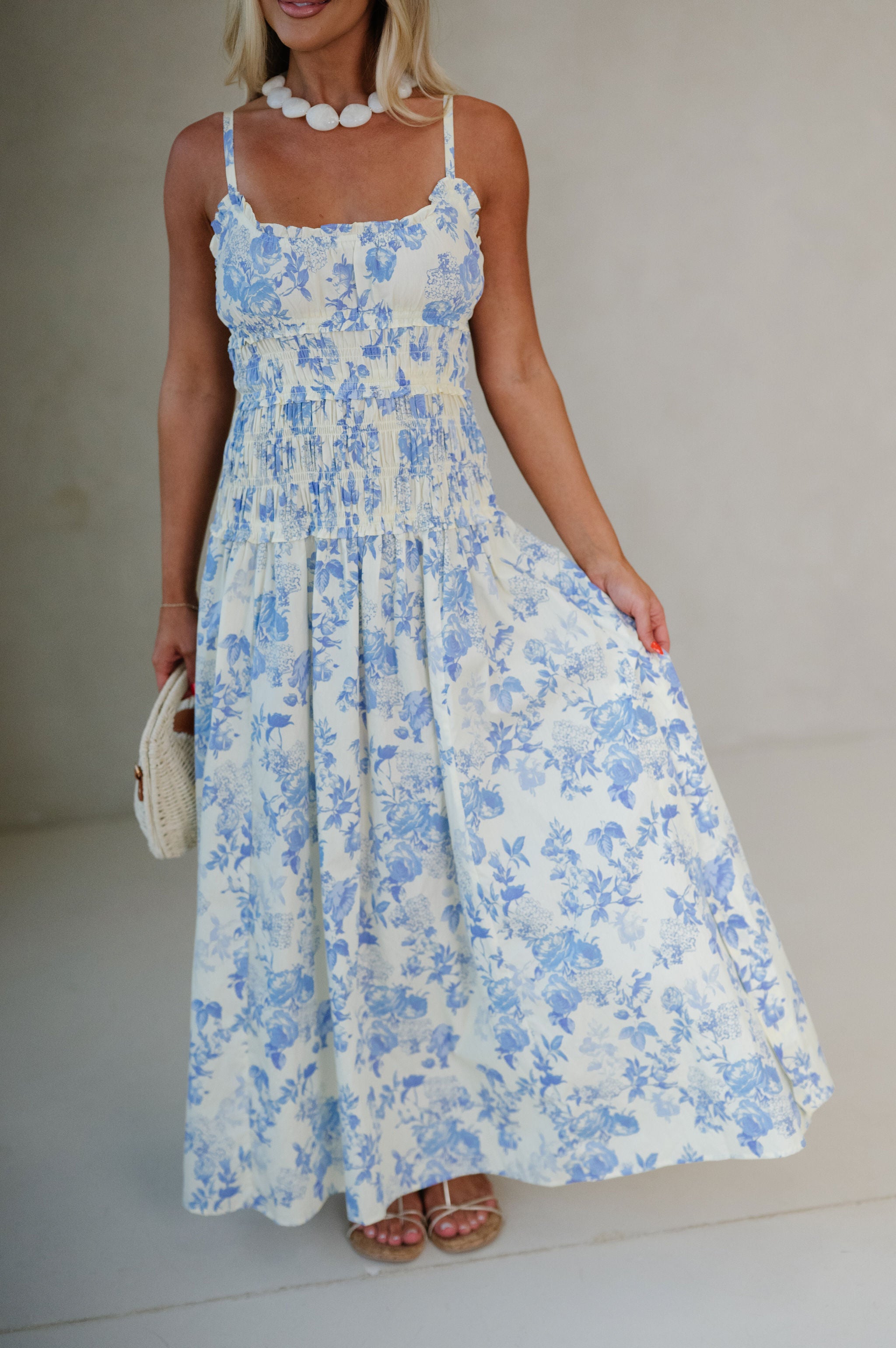Lyla Dress-Cream/Blue