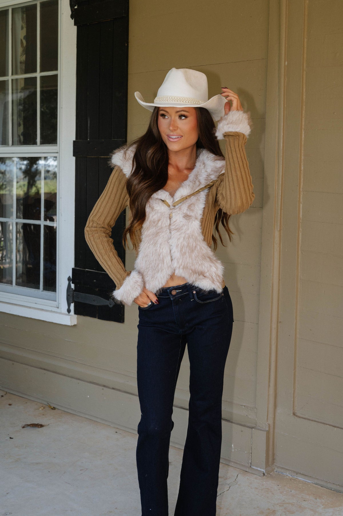 Stephanie Faux Fur Sweater-Taupe