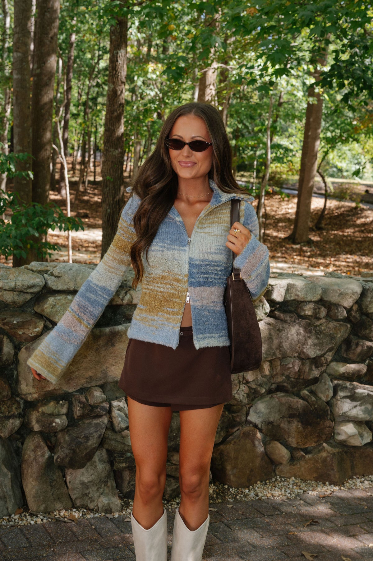 People Multi Zip Up Sweater-Blue Combo