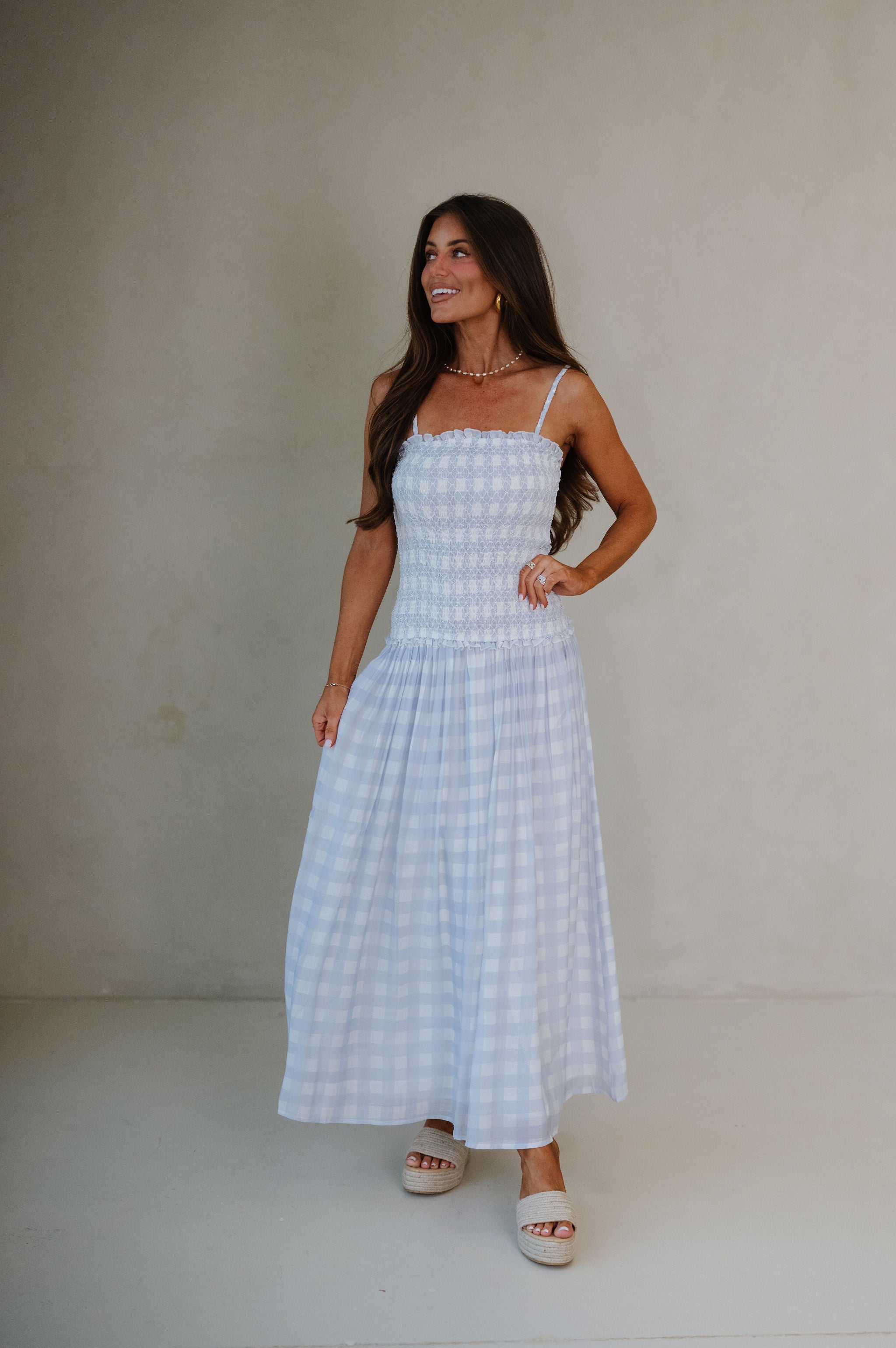 Layla Gingham Maxi Dress-Blue