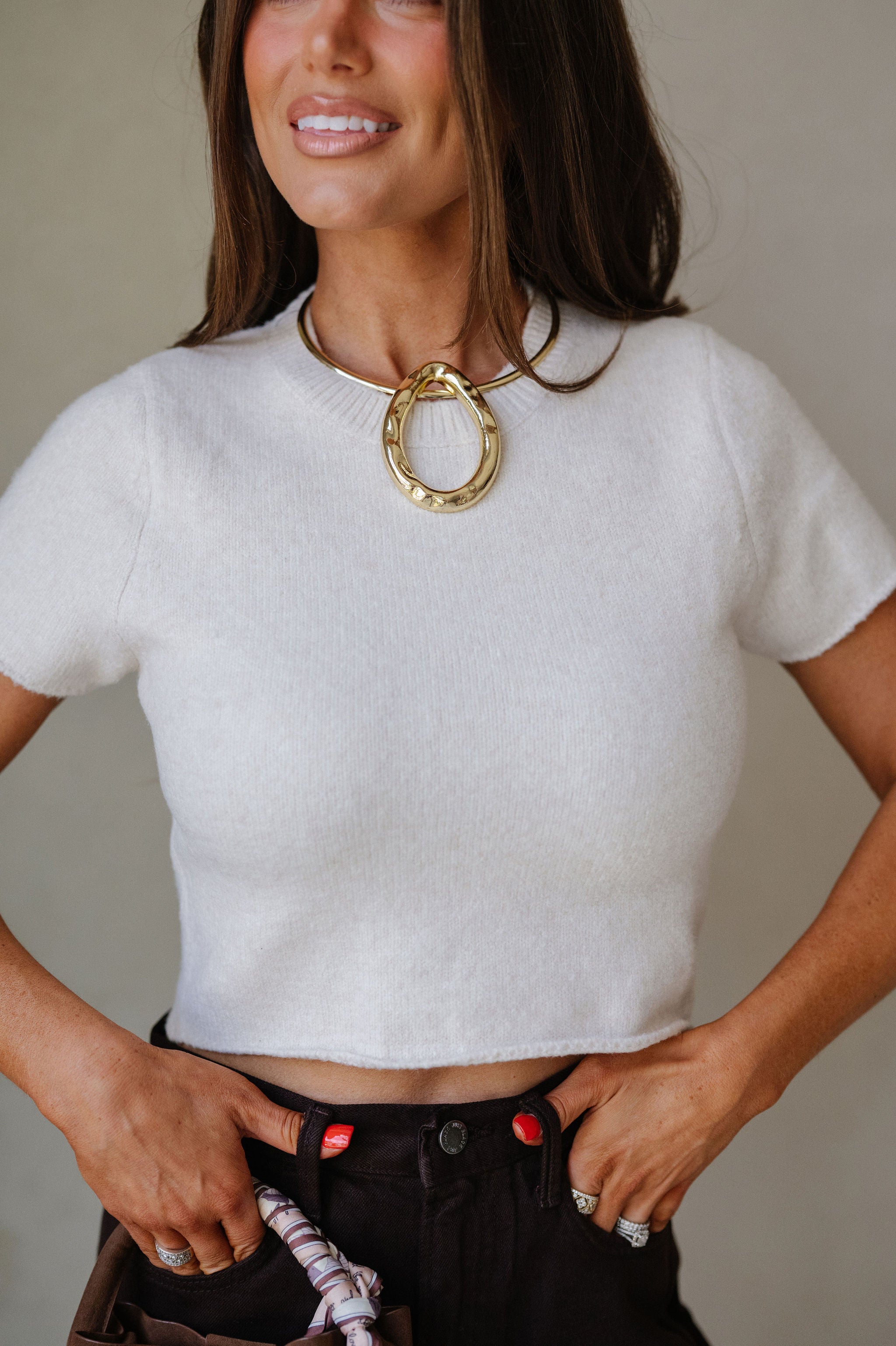 Mason Cropped Sweater Top-Cream