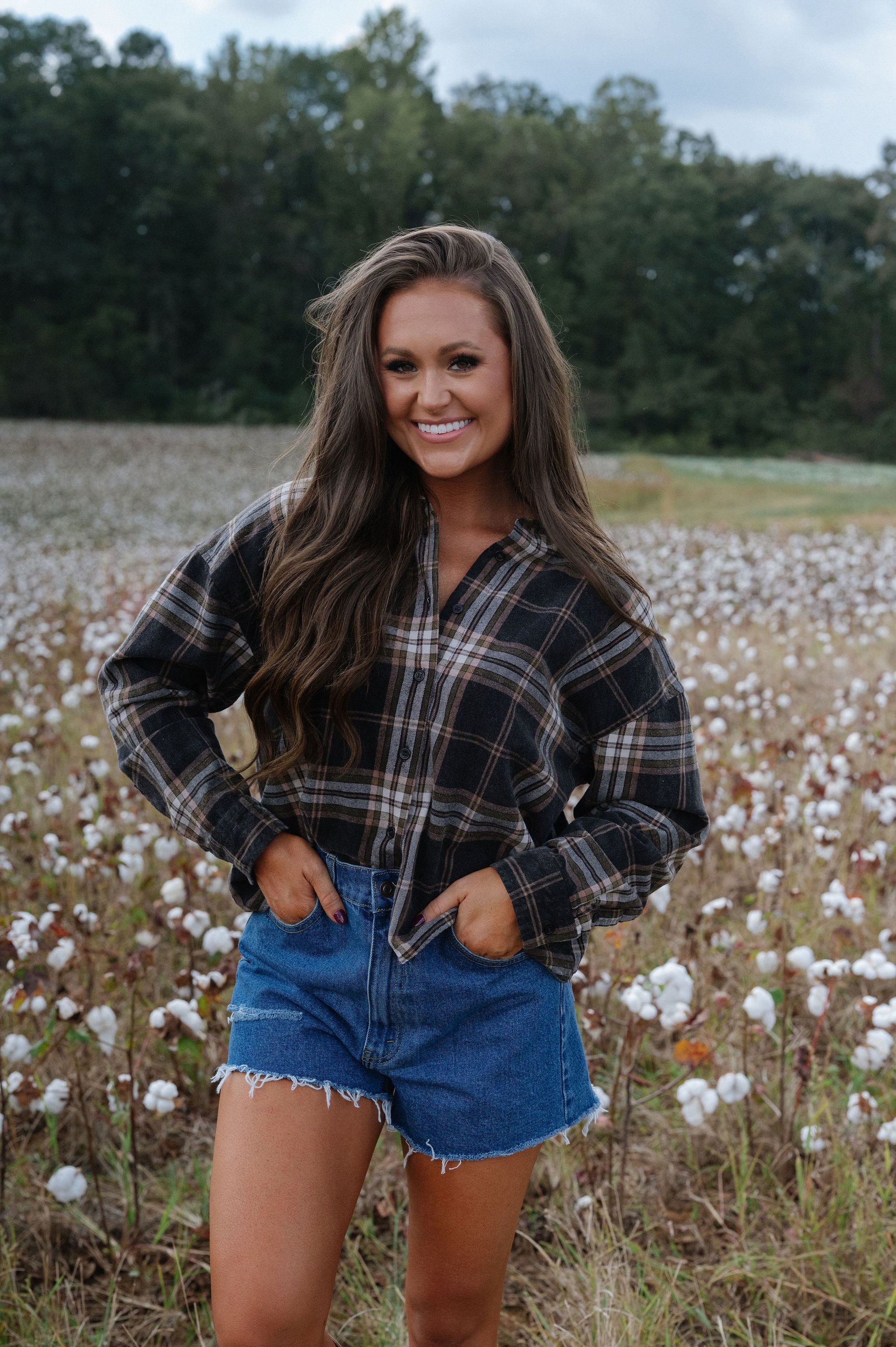 Percey Plaid Button Down Top-Black