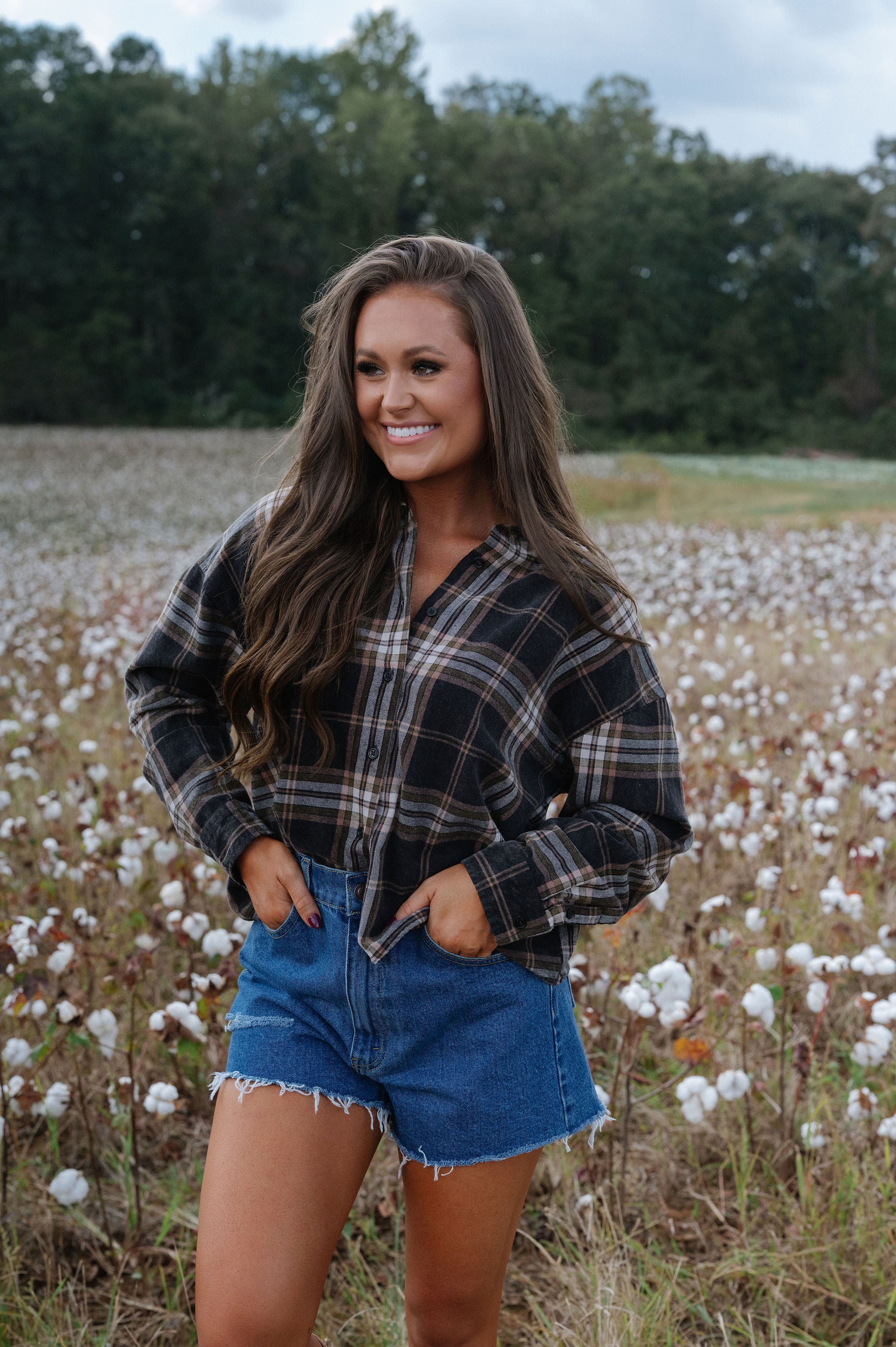 Percey Plaid Button Down Top-Black