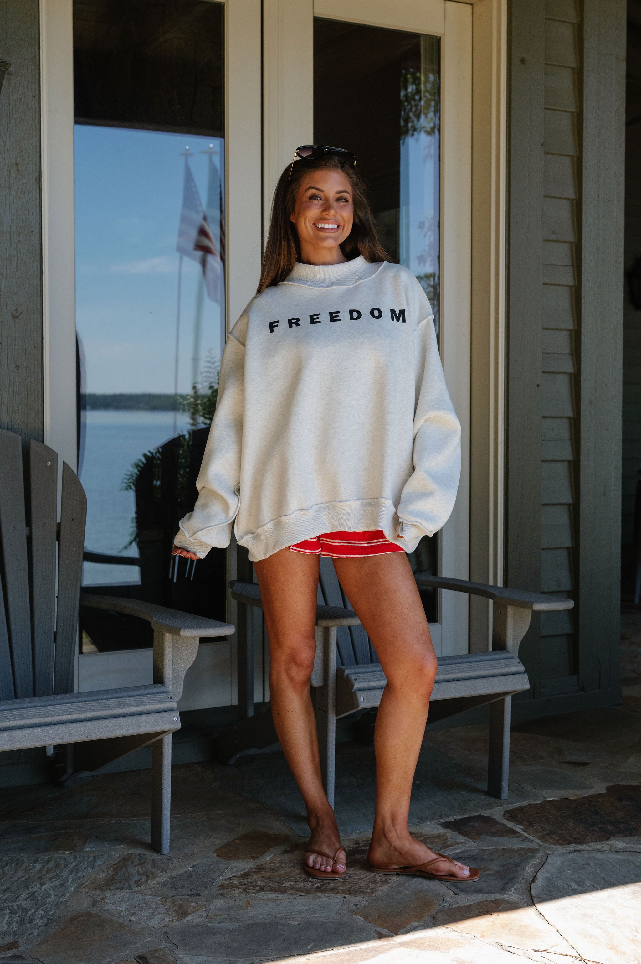 "Freedom/Legacy" Reversible Mock Neck Sweatshirt-Ash Grey