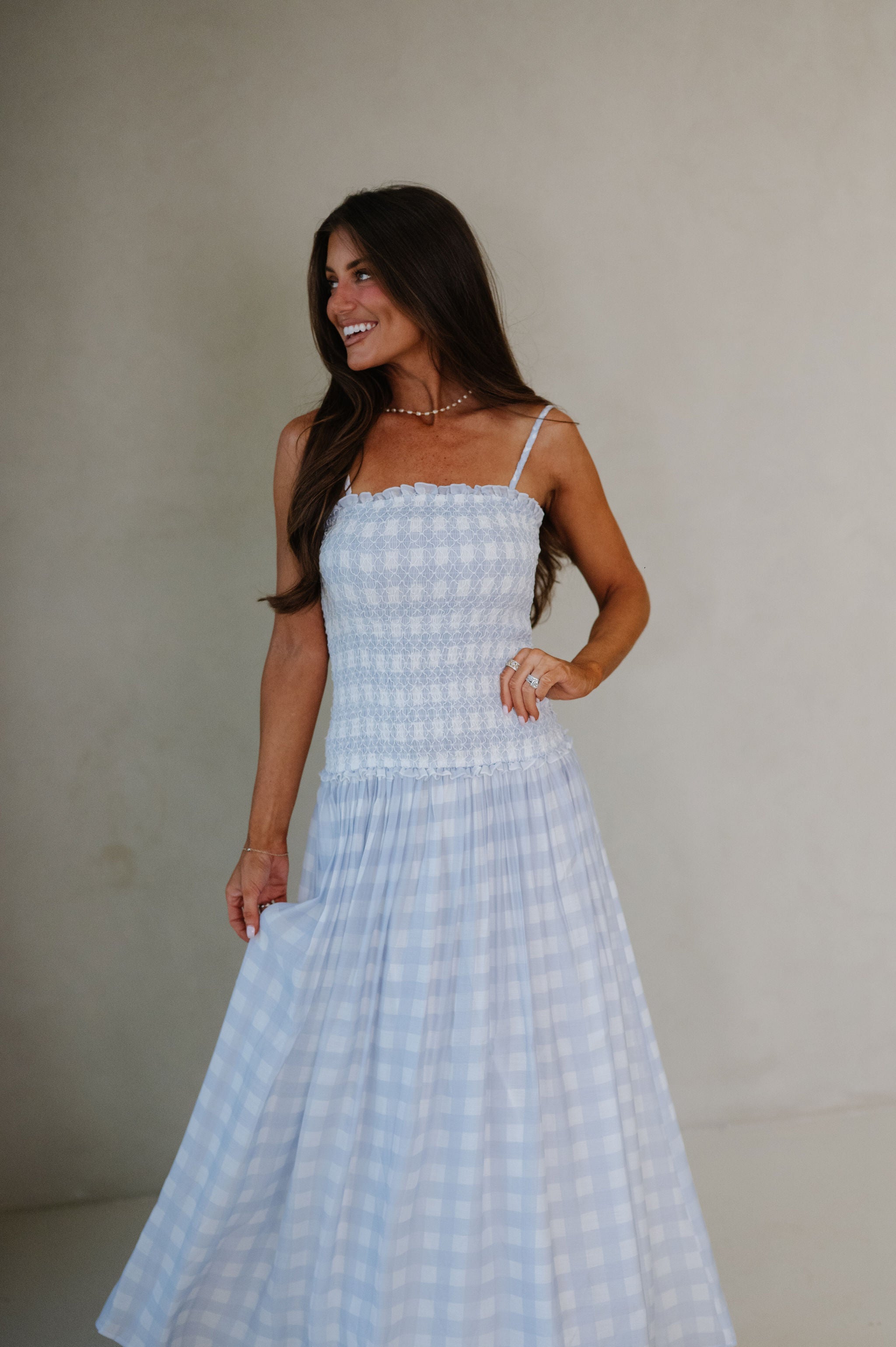 Layla Gingham Maxi Dress-Blue