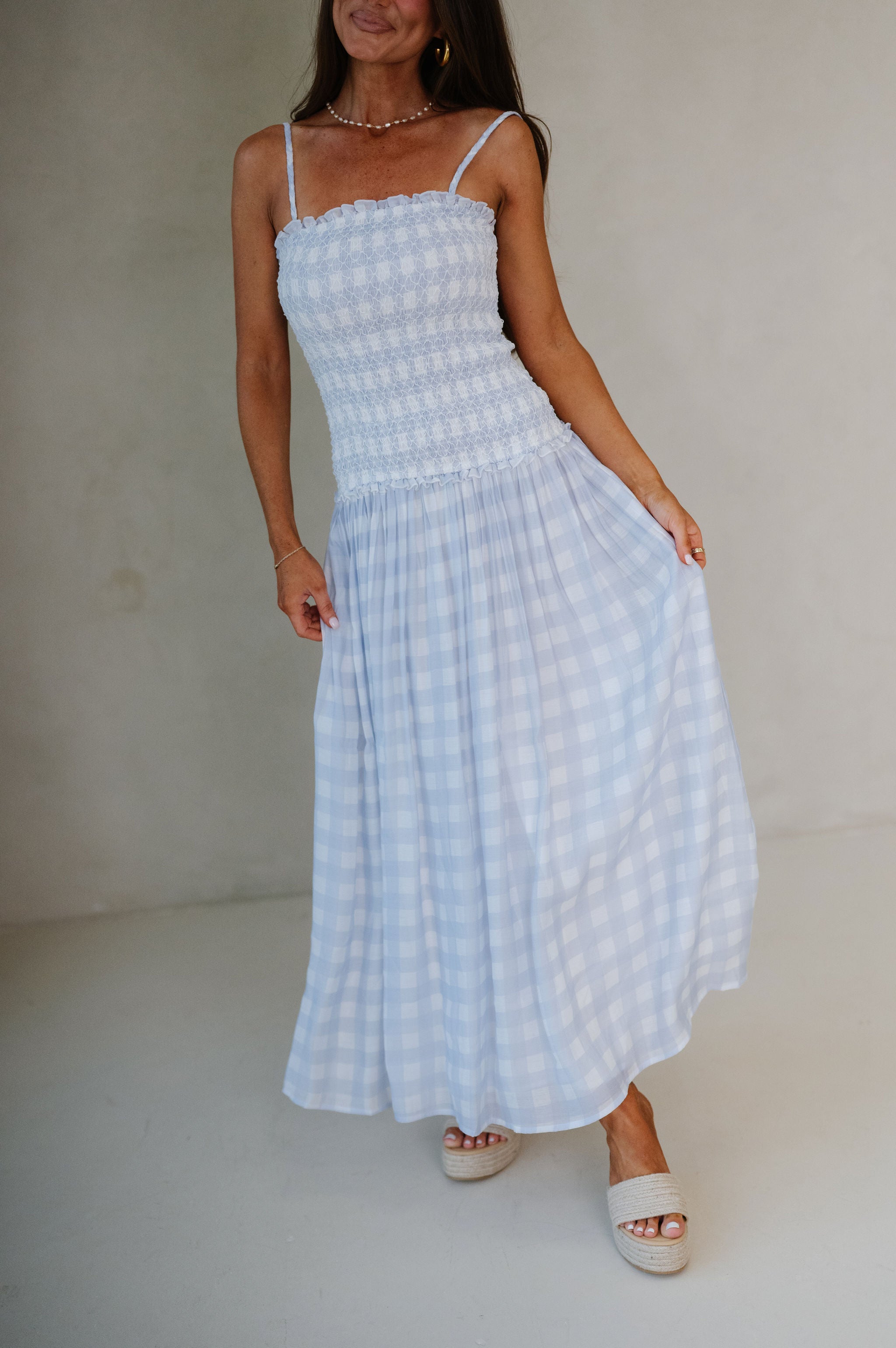 Layla Gingham Maxi Dress-Blue
