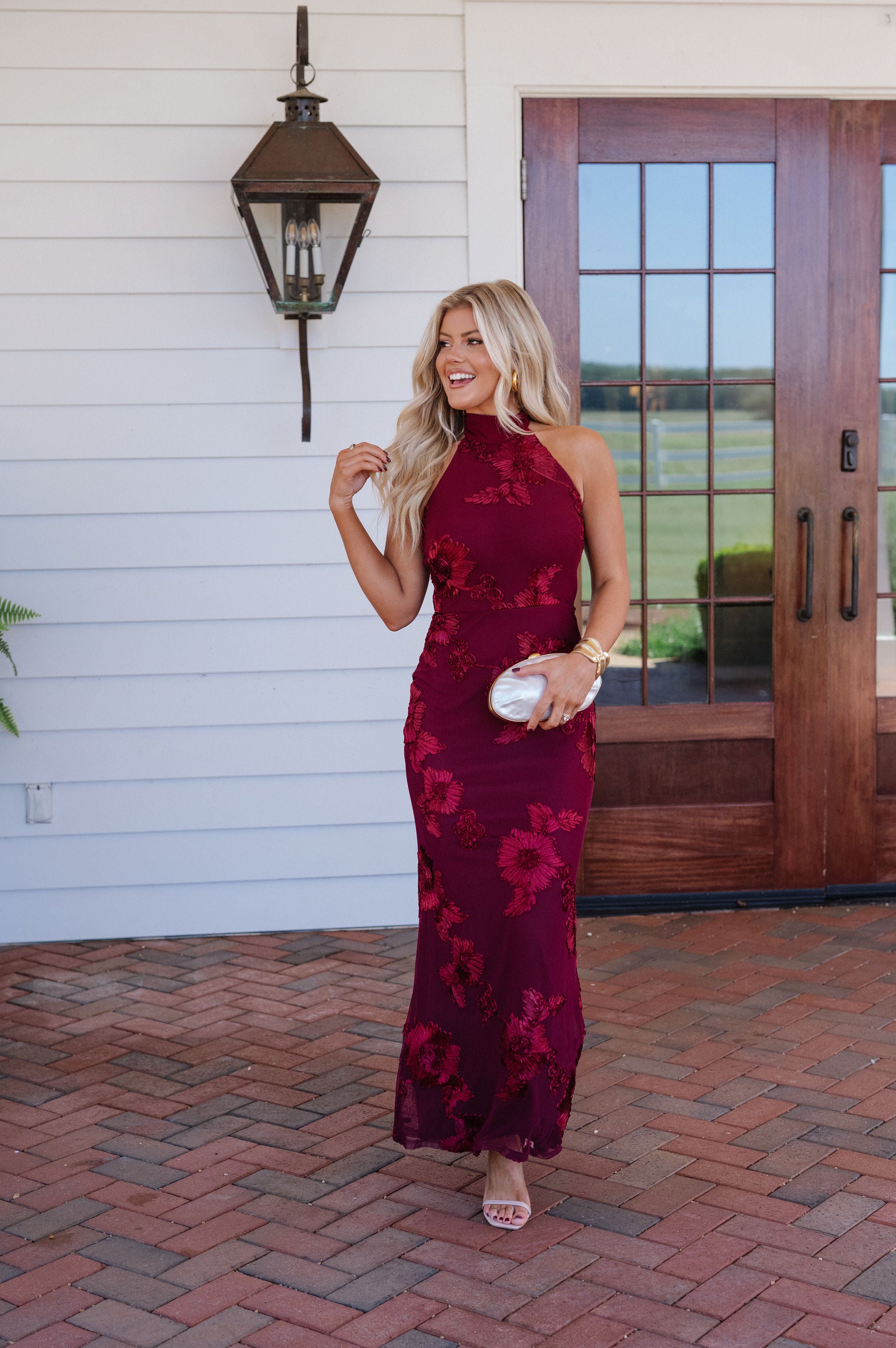 Tyler Floral High Neck Maxi Dress-Wine