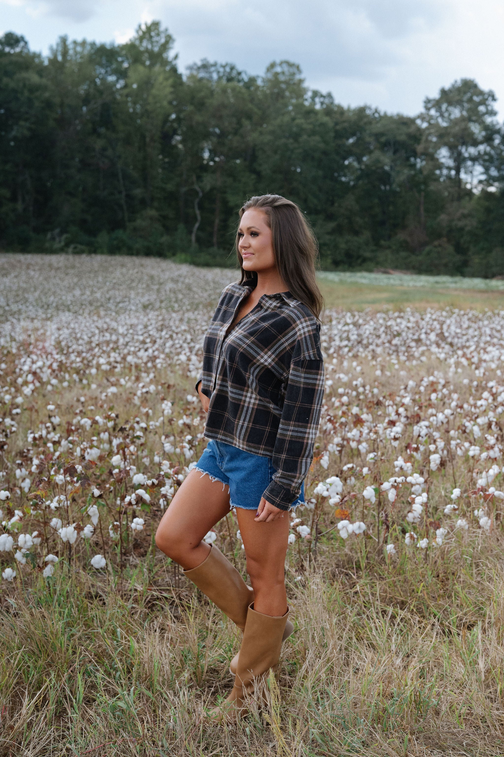 Percey Plaid Button Down Top-Black