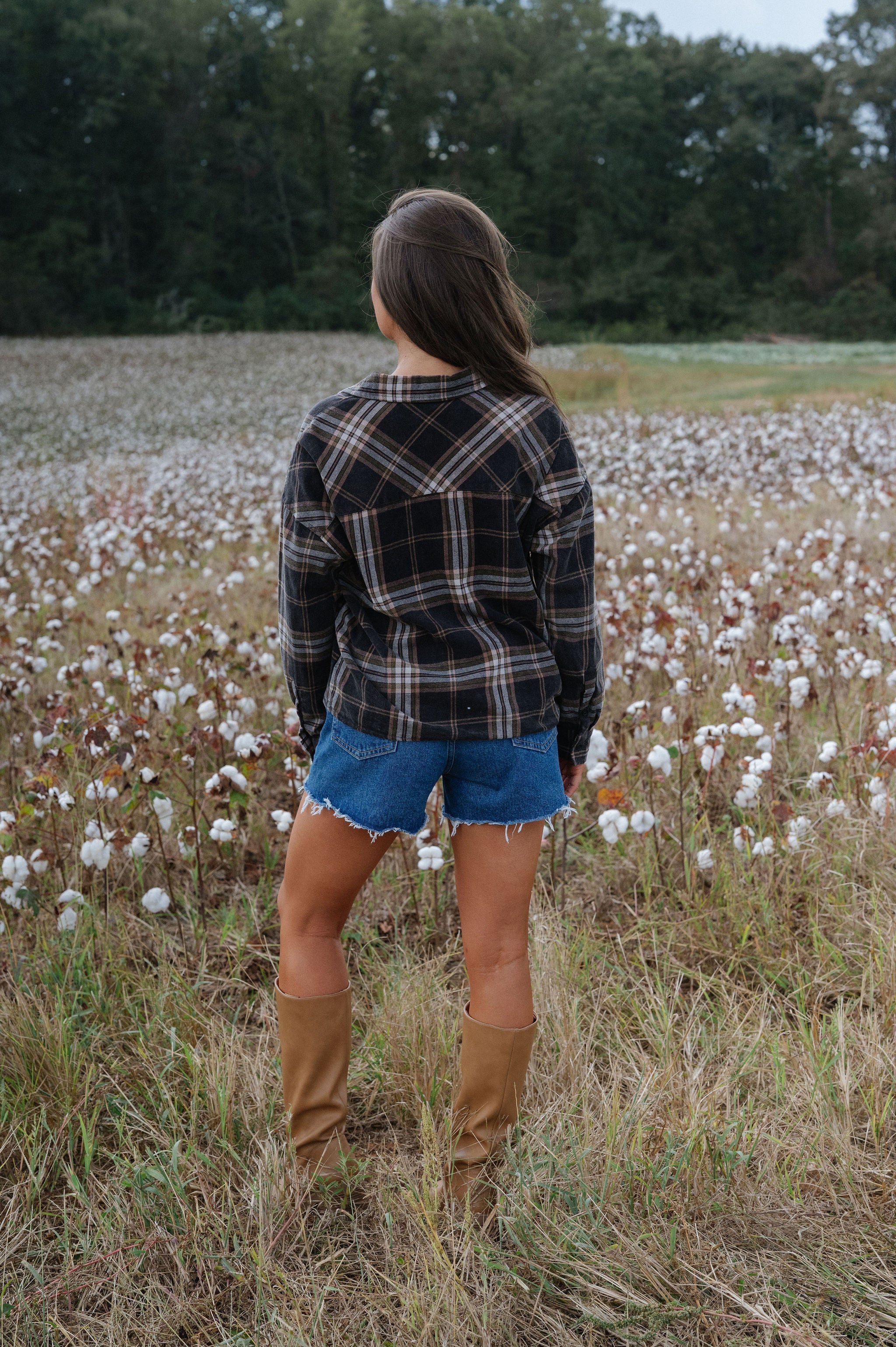 Percey Plaid Button Down Top-Black