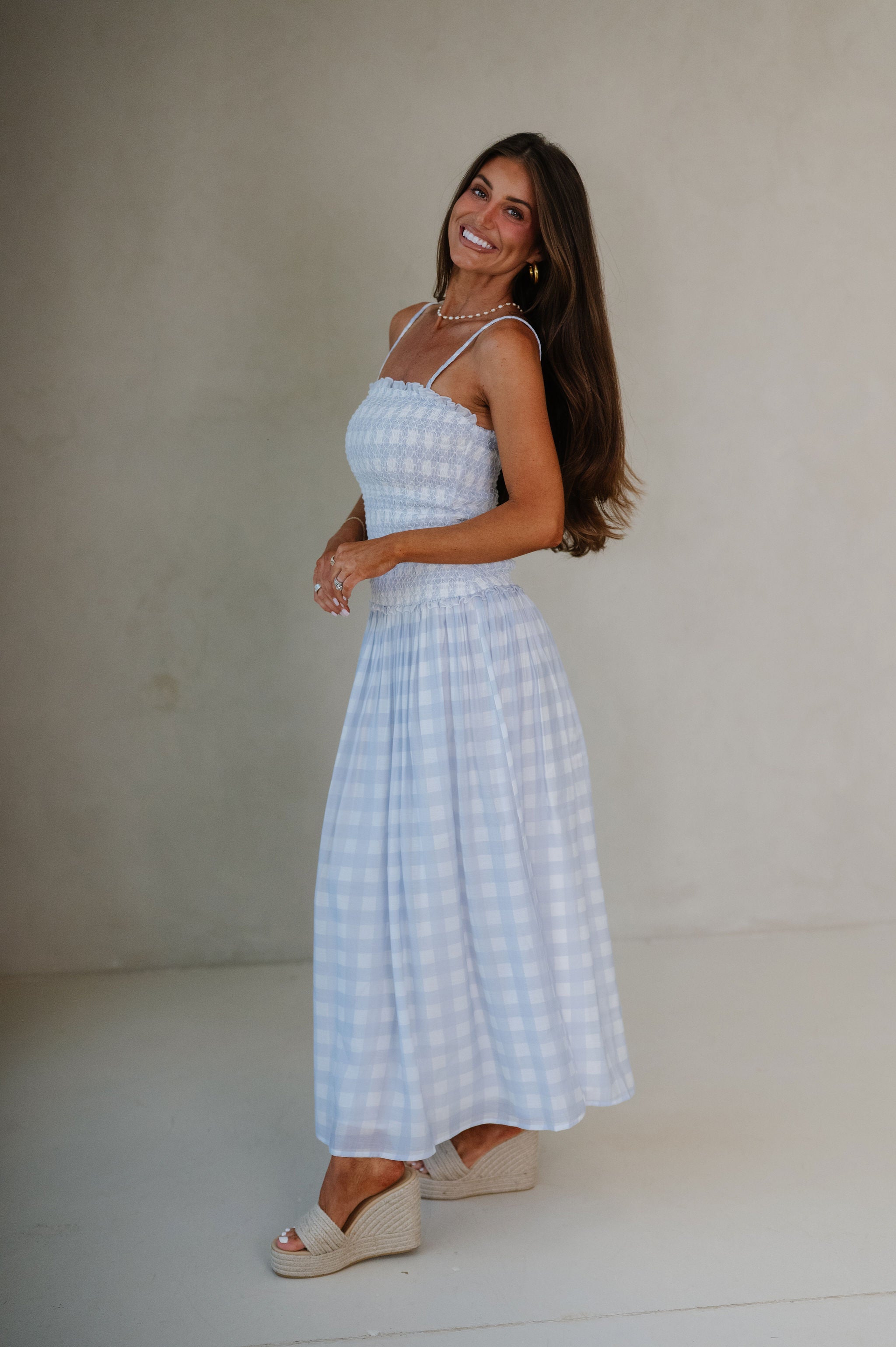 Layla Gingham Maxi Dress-Blue