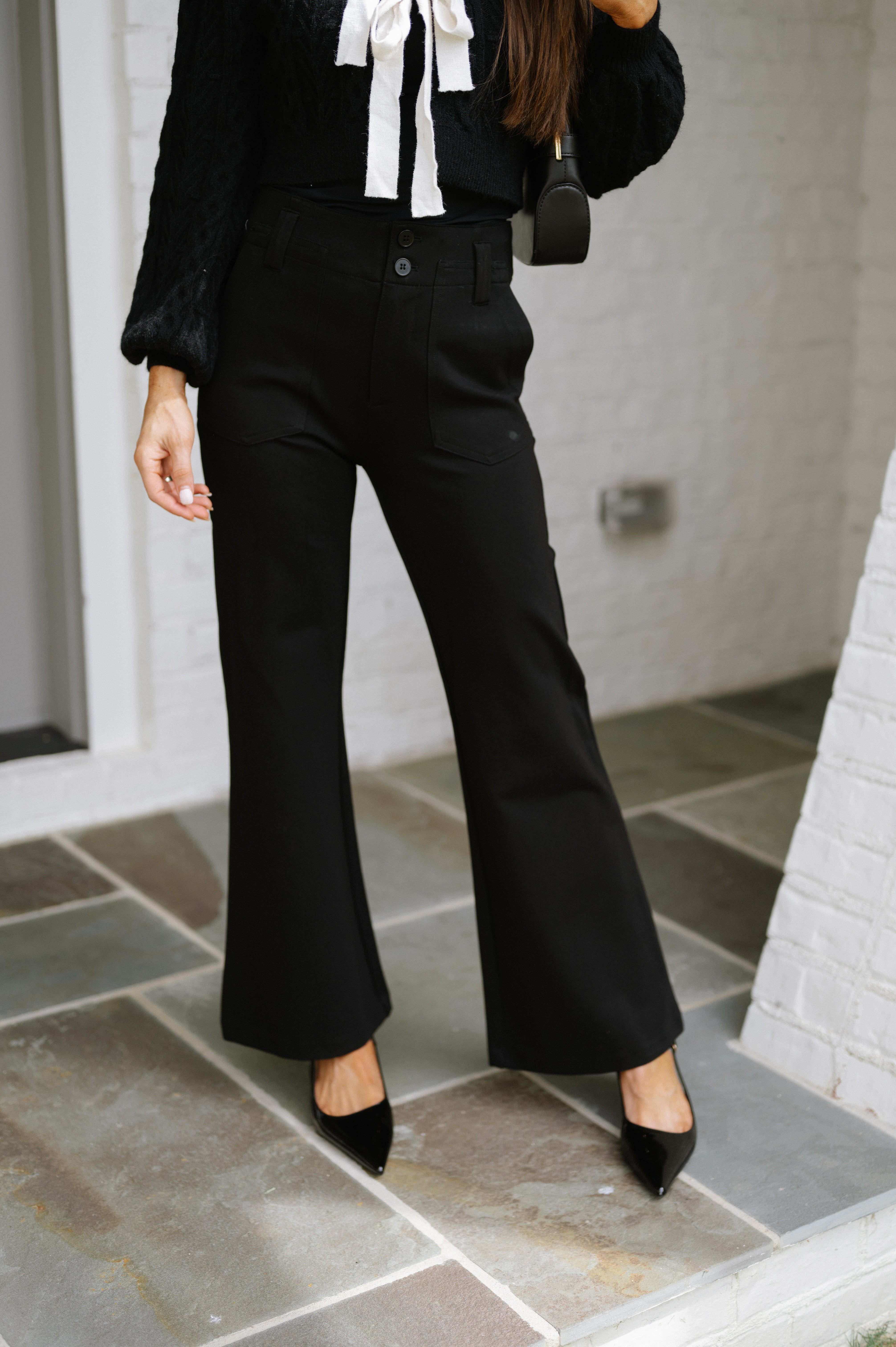 Felix Front Pocket Flare Pants-Black