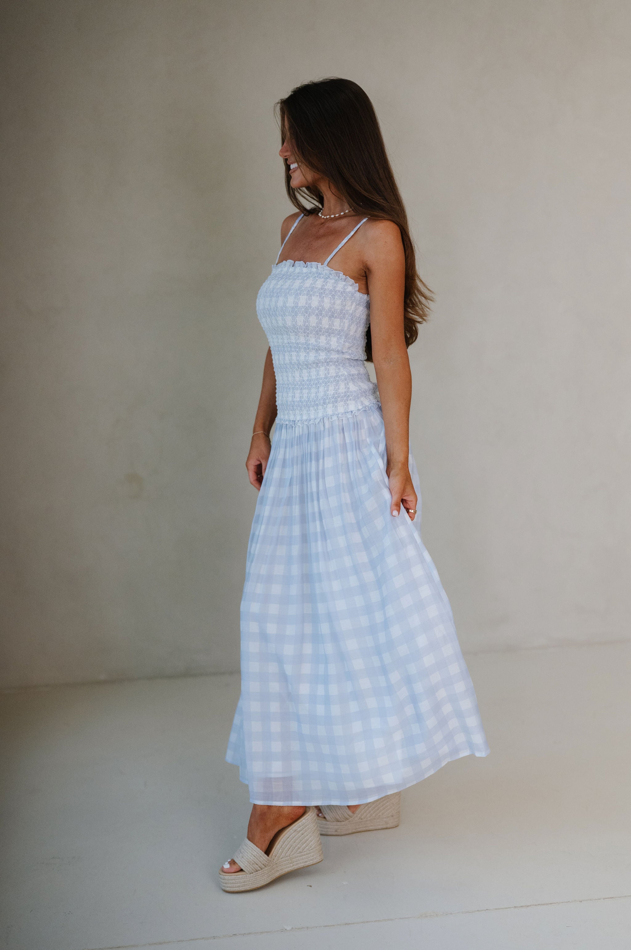 Layla Gingham Maxi Dress-Blue