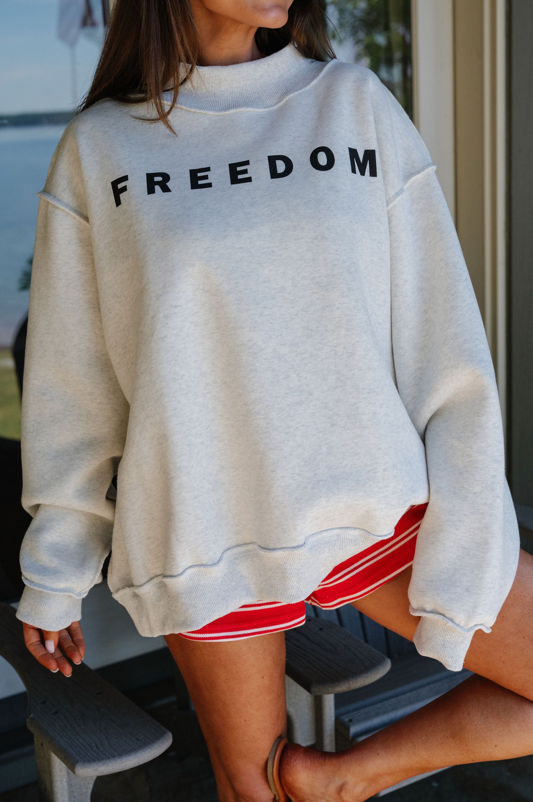 "Freedom/Legacy" Reversible Mock Neck Sweatshirt-Ash Grey