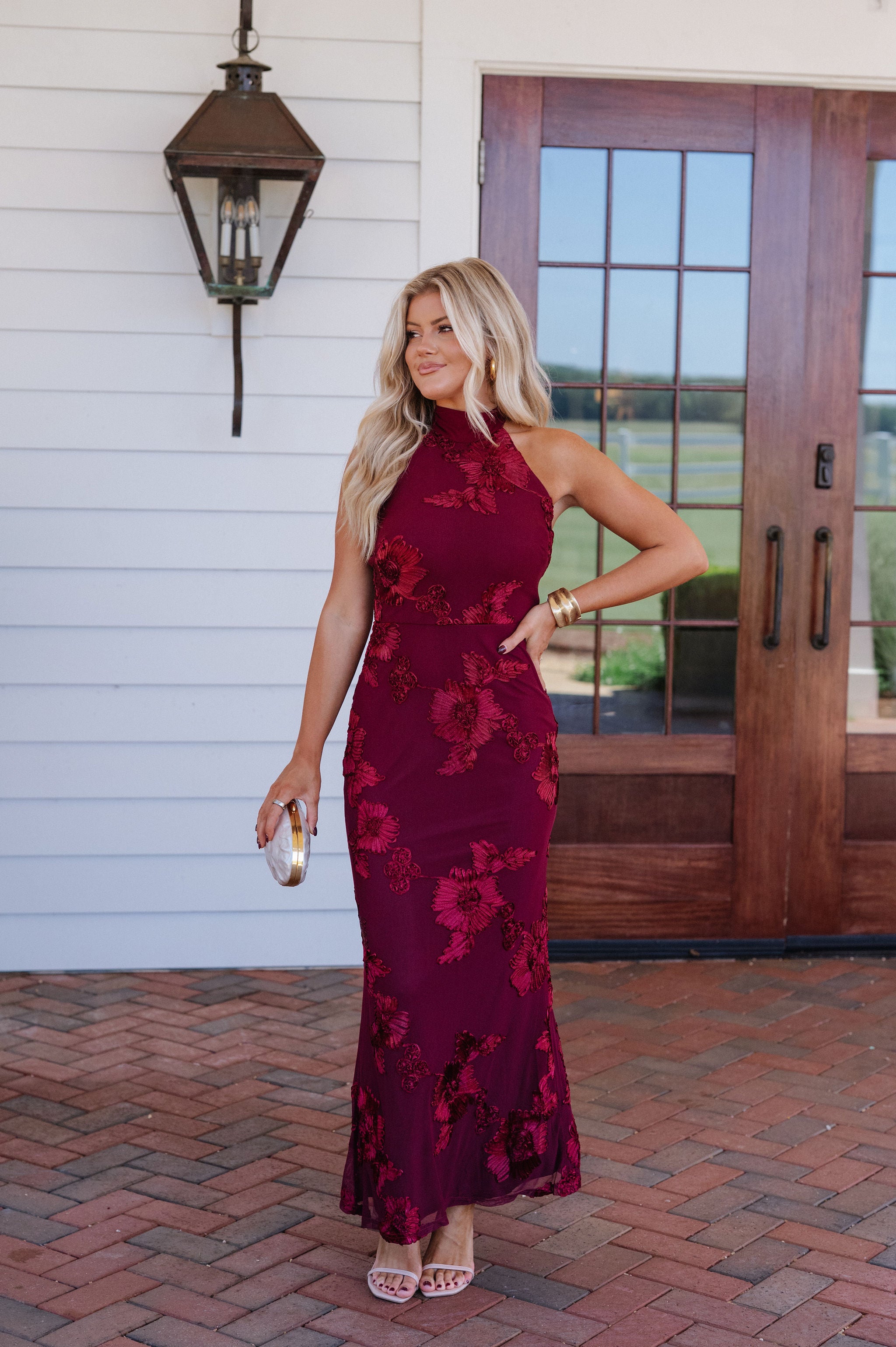 Tyler Floral High Neck Maxi Dress-Wine