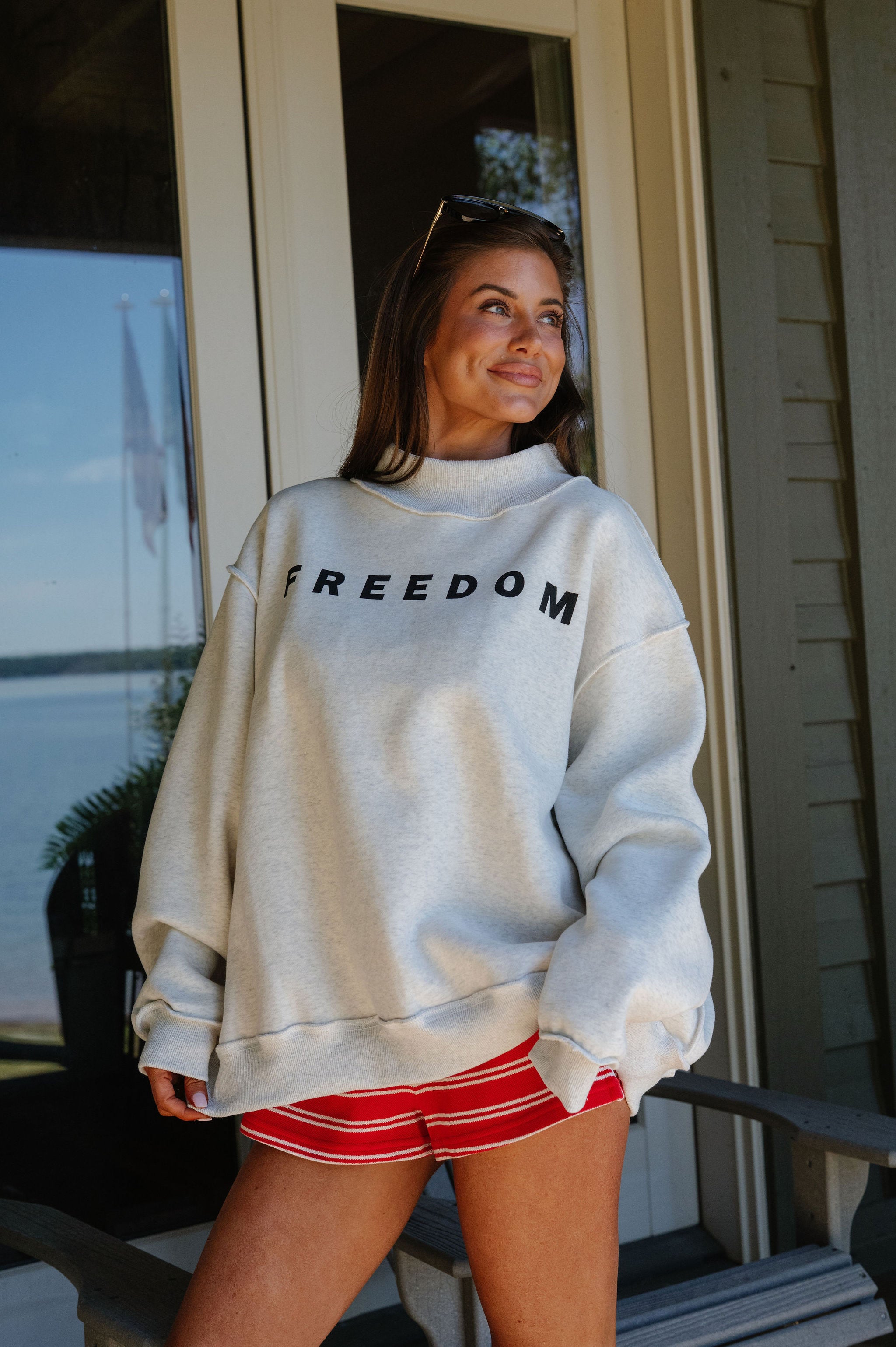 "Freedom/Legacy" Reversible Mock Neck Sweatshirt-Ash Grey