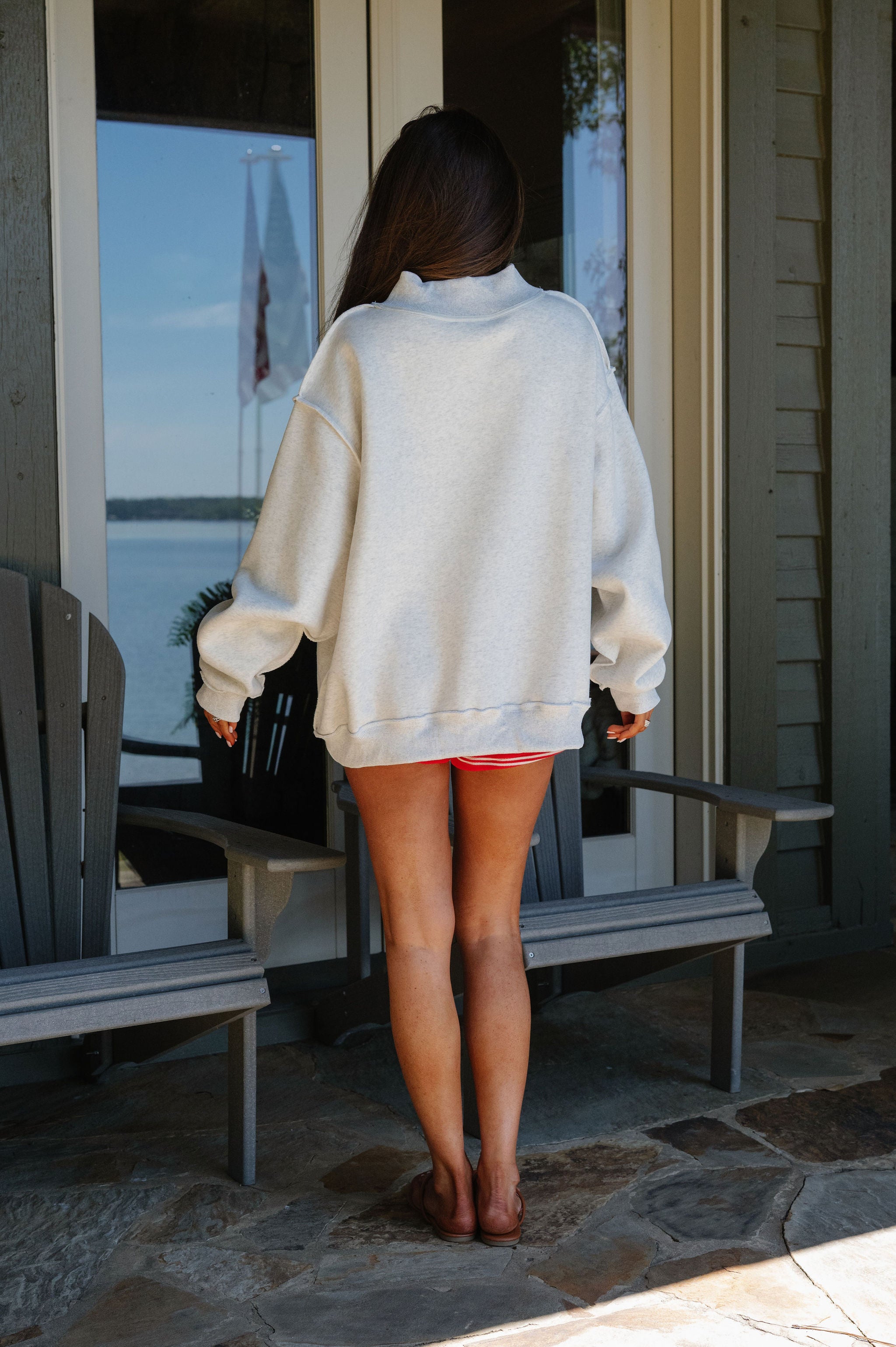 "Freedom/Legacy" Reversible Mock Neck Sweatshirt-Ash Grey