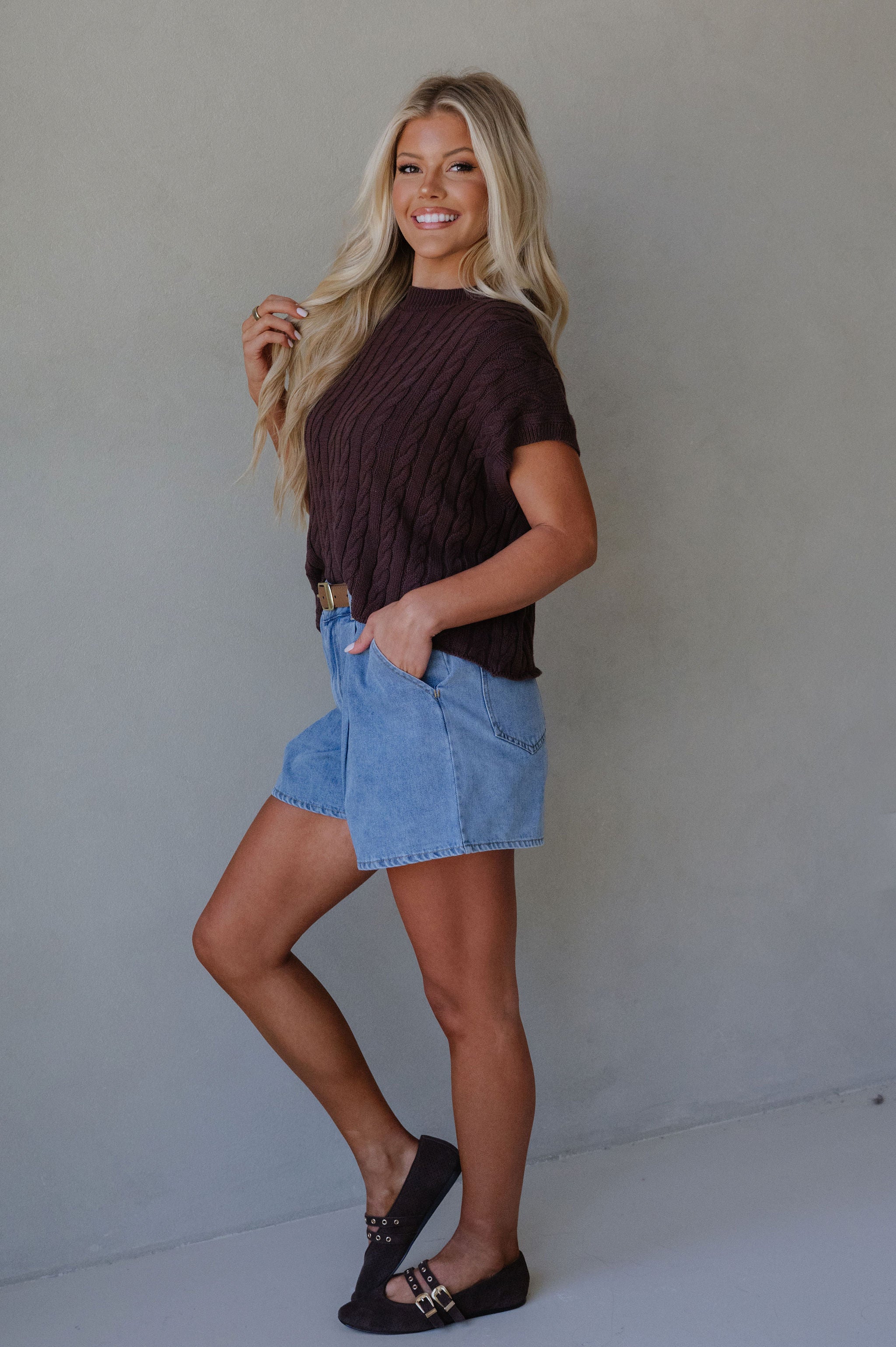 Alina Sweater Top-Dark Brown