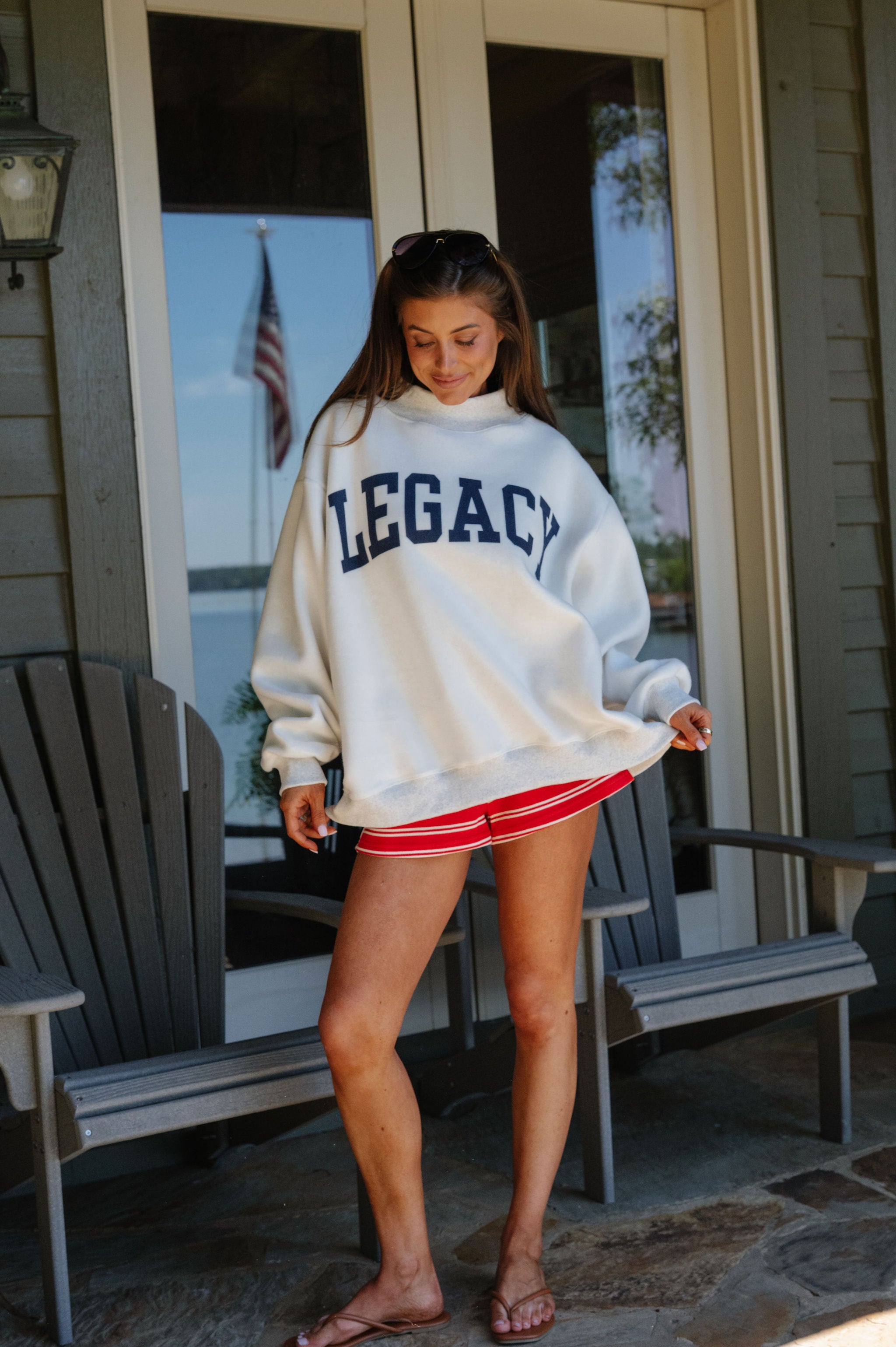 "Freedom/Legacy" Reversible Mock Neck Sweatshirt-Ash Grey