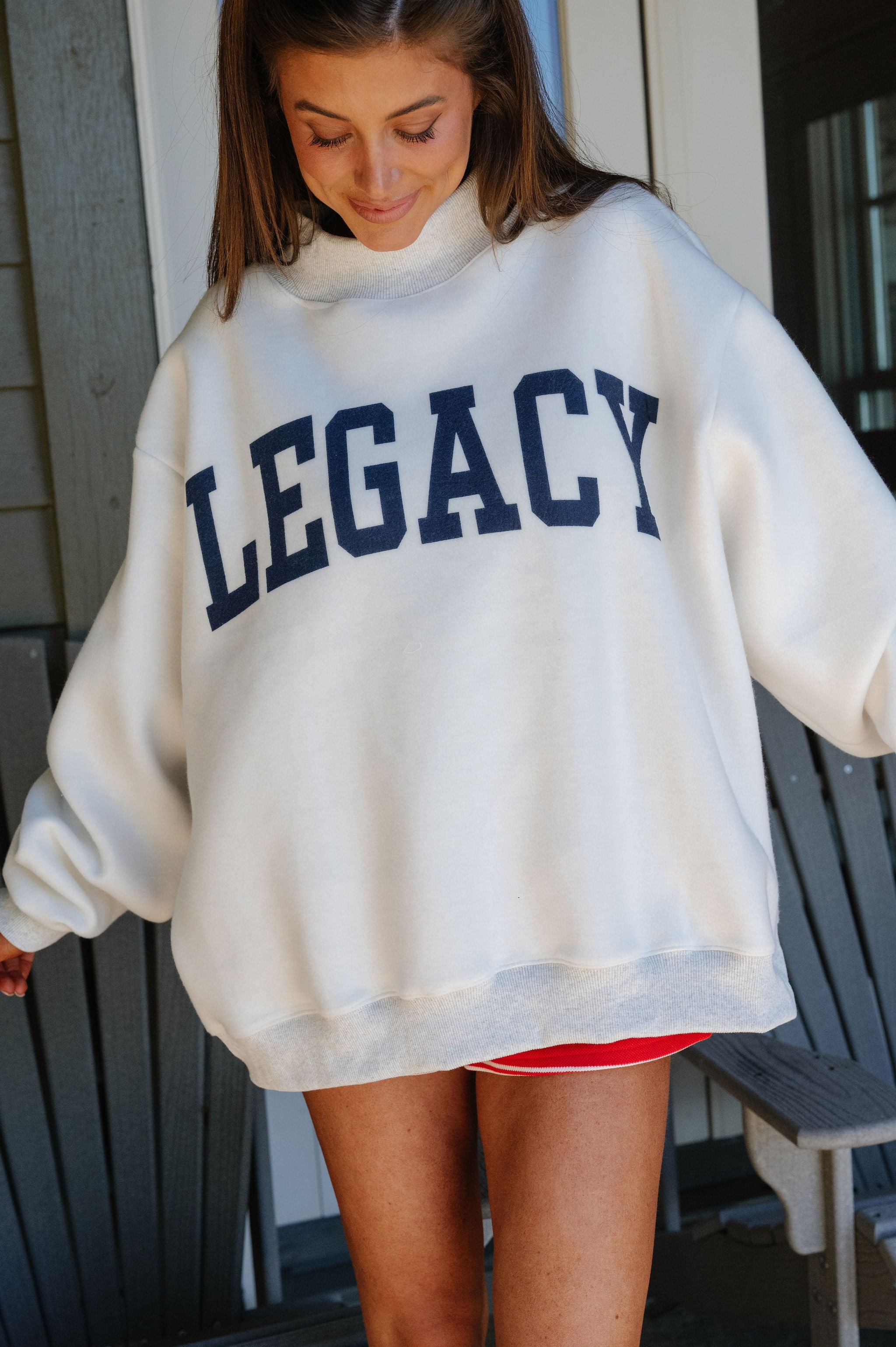"Freedom/Legacy" Reversible Mock Neck Sweatshirt-Ash Grey